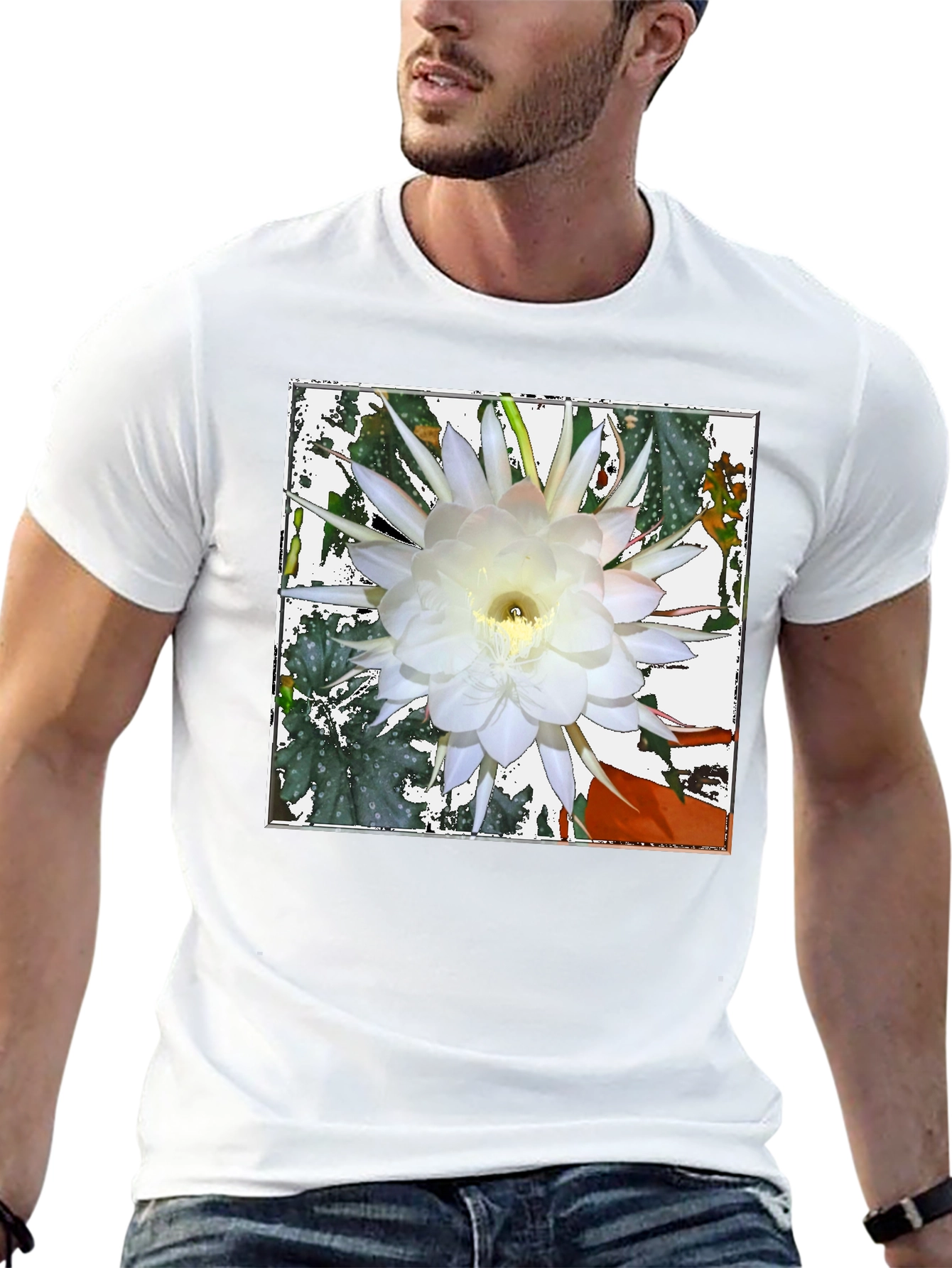 Floral Graphic Tee - Night Blooming Cereus Design