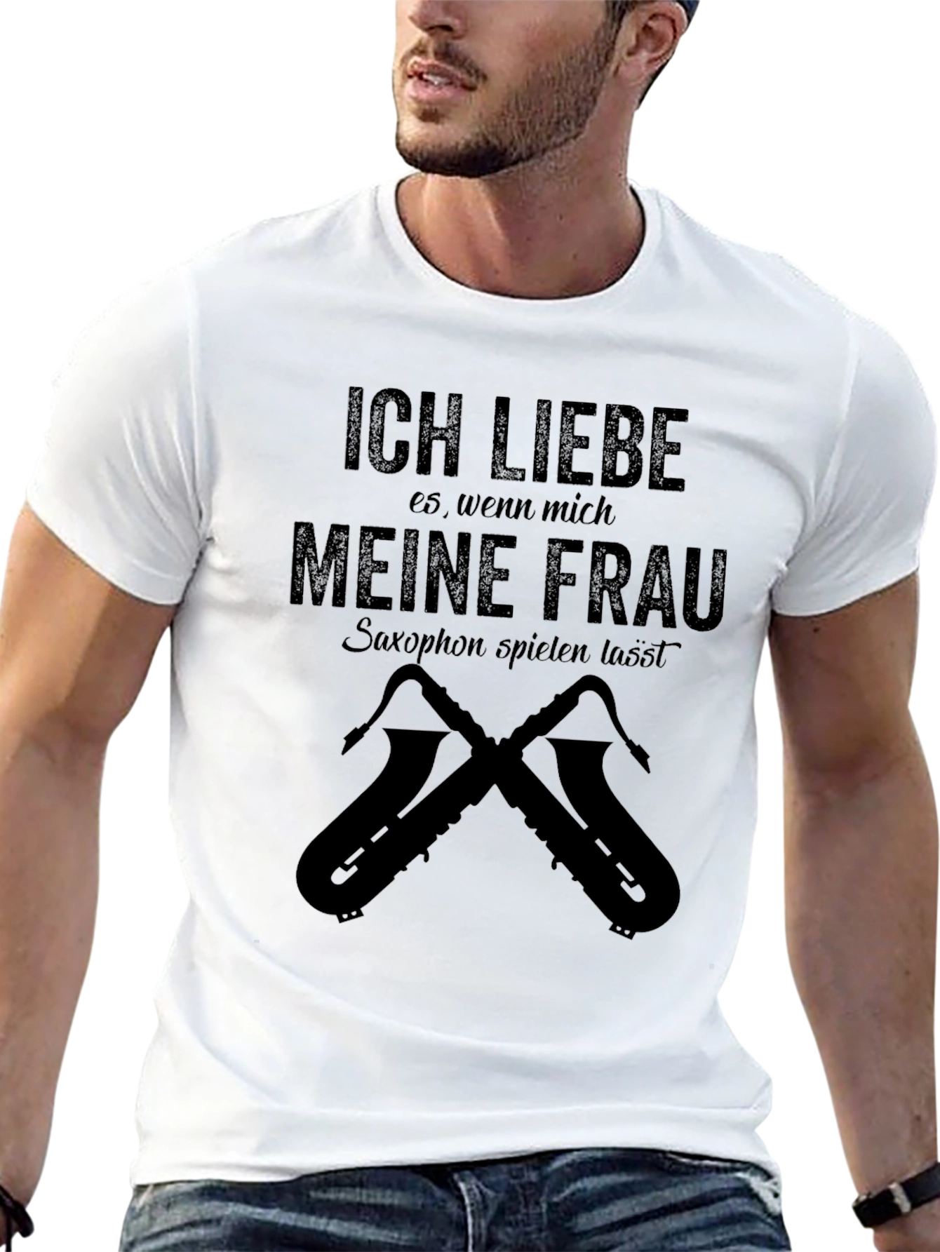 Ich Liebe Meine Frau Saxophone Mens Black T-Shirt