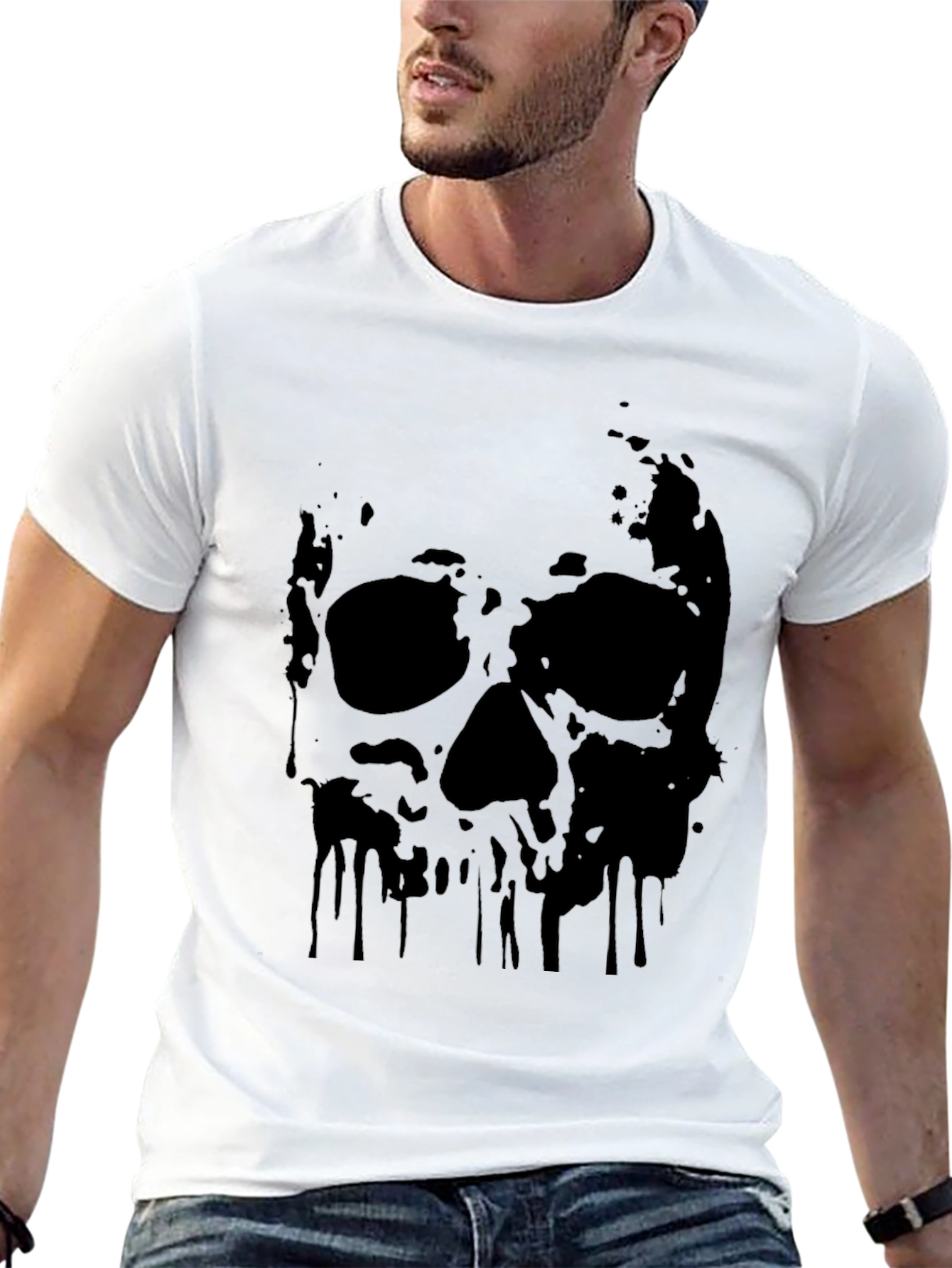Mens Black Skull Graphic T-Shirt