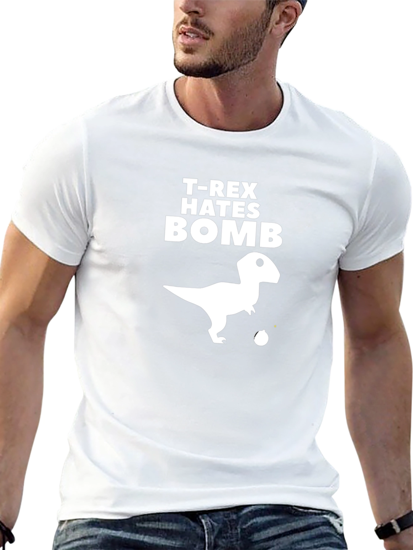T-Rex Hates Bomb Graphic Tee - Black Cotton T-Shirt