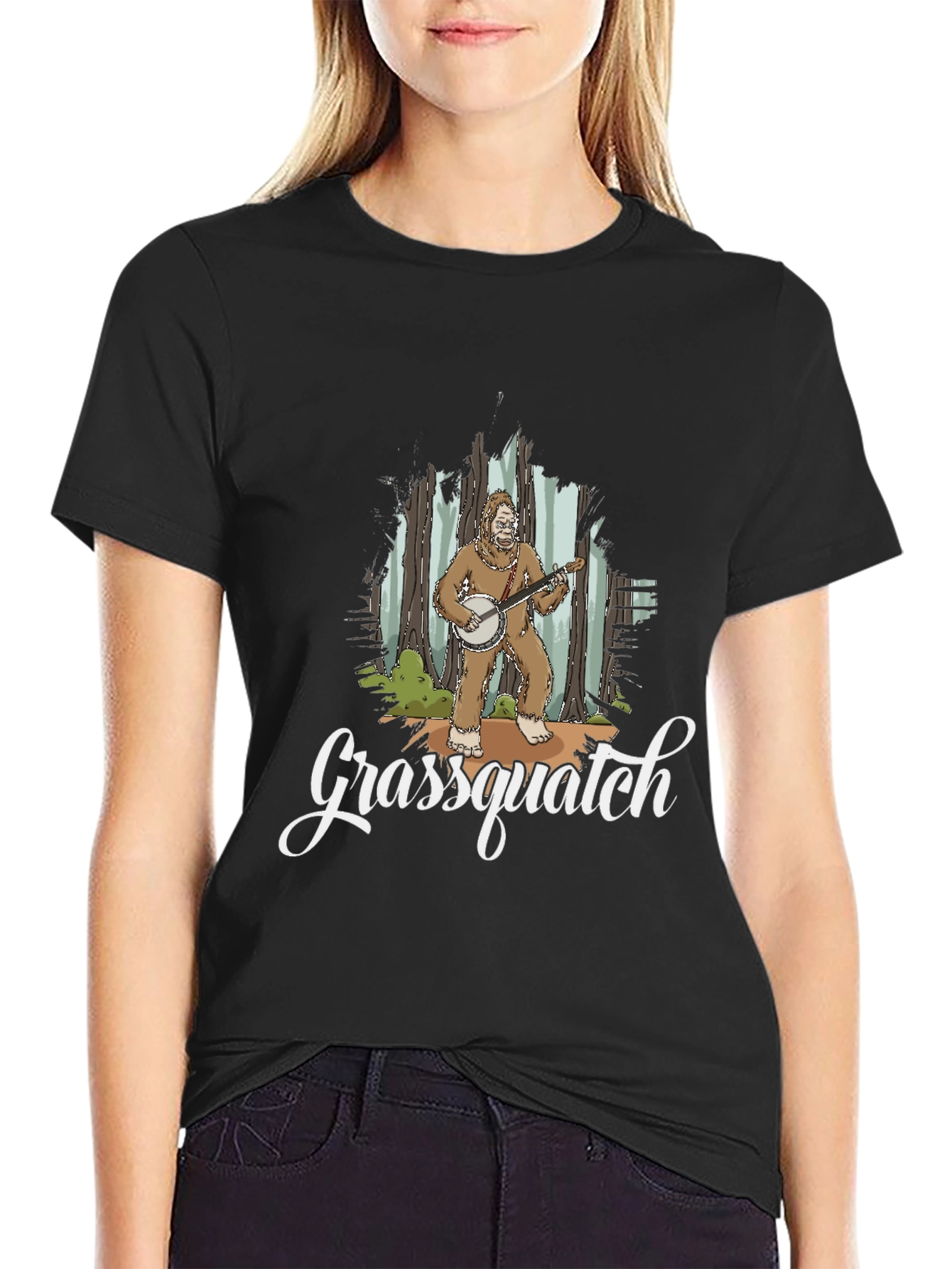 Grassquatch Graphic T-Shirt - Bigfoot Banjo Design