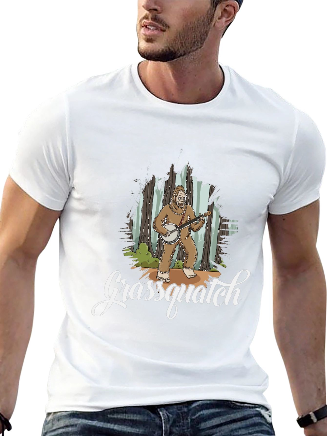 Grassquatch Graphic T-Shirt - Bigfoot Banjo Design