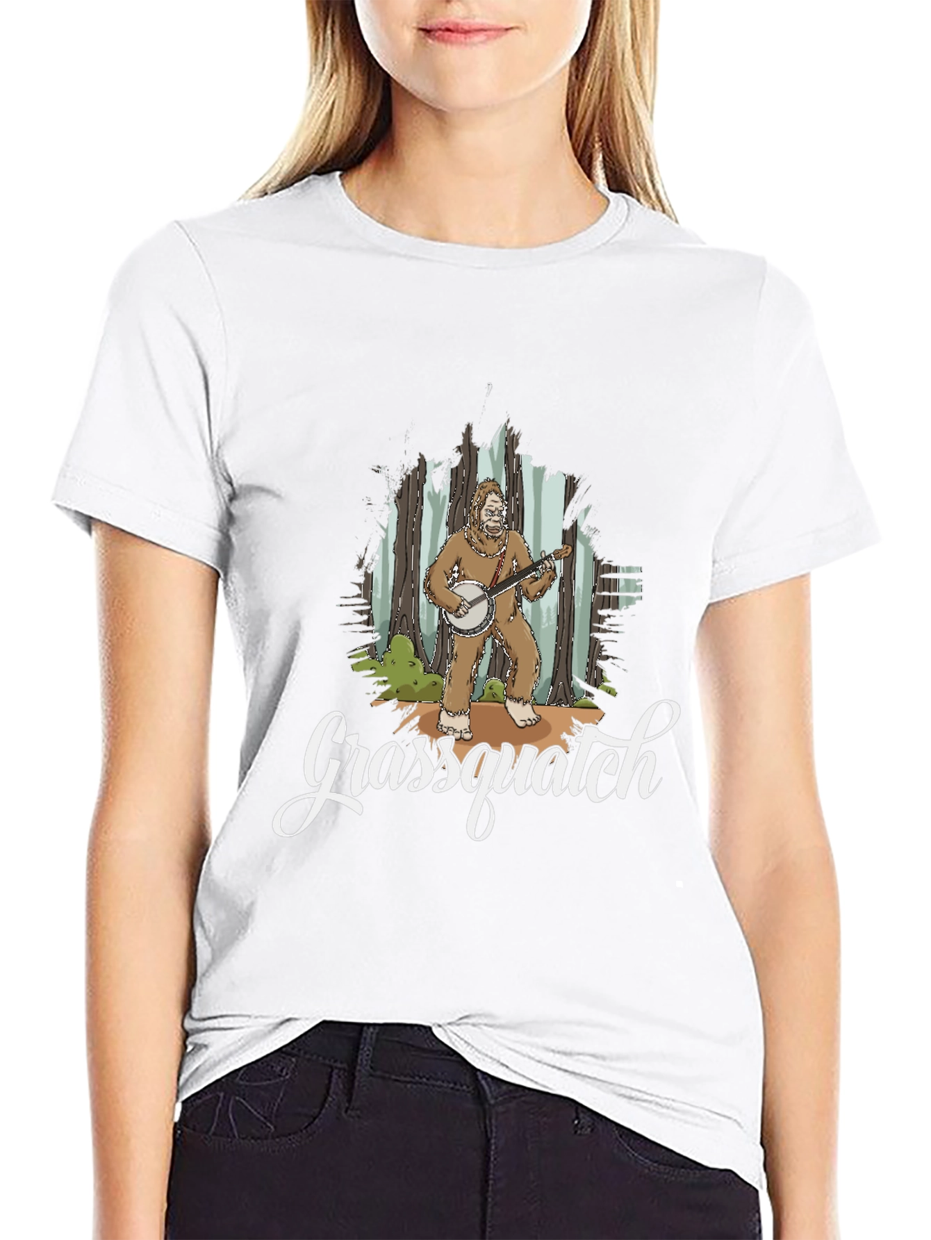 Grassquatch Graphic T-Shirt - Bigfoot Banjo Design