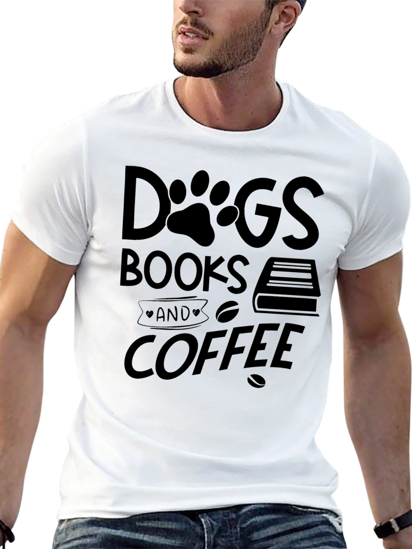 Dogs Books & Coffee Black Graphic T-Shirt