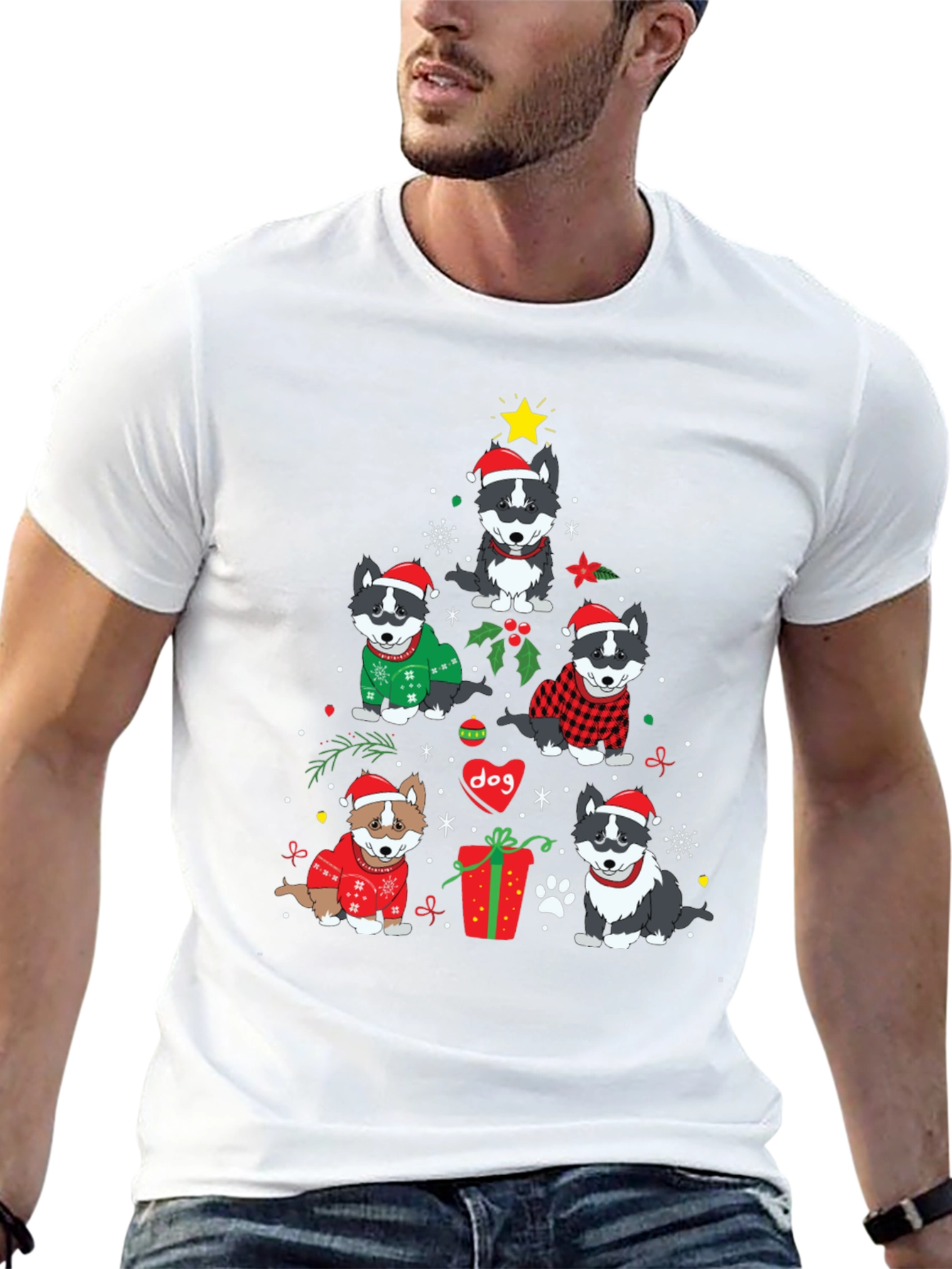 Festive Dog Christmas Tree Graphic Tee