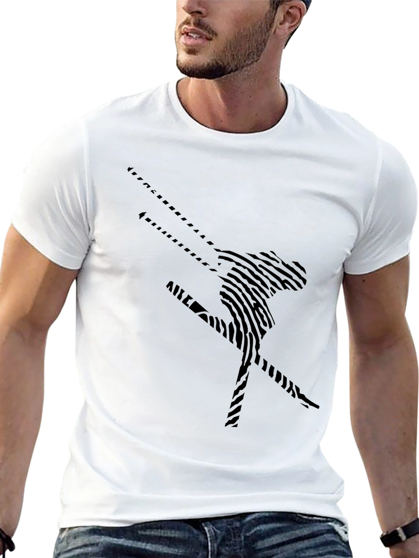 Abstract Skier Black T-Shirt - Unique Design
