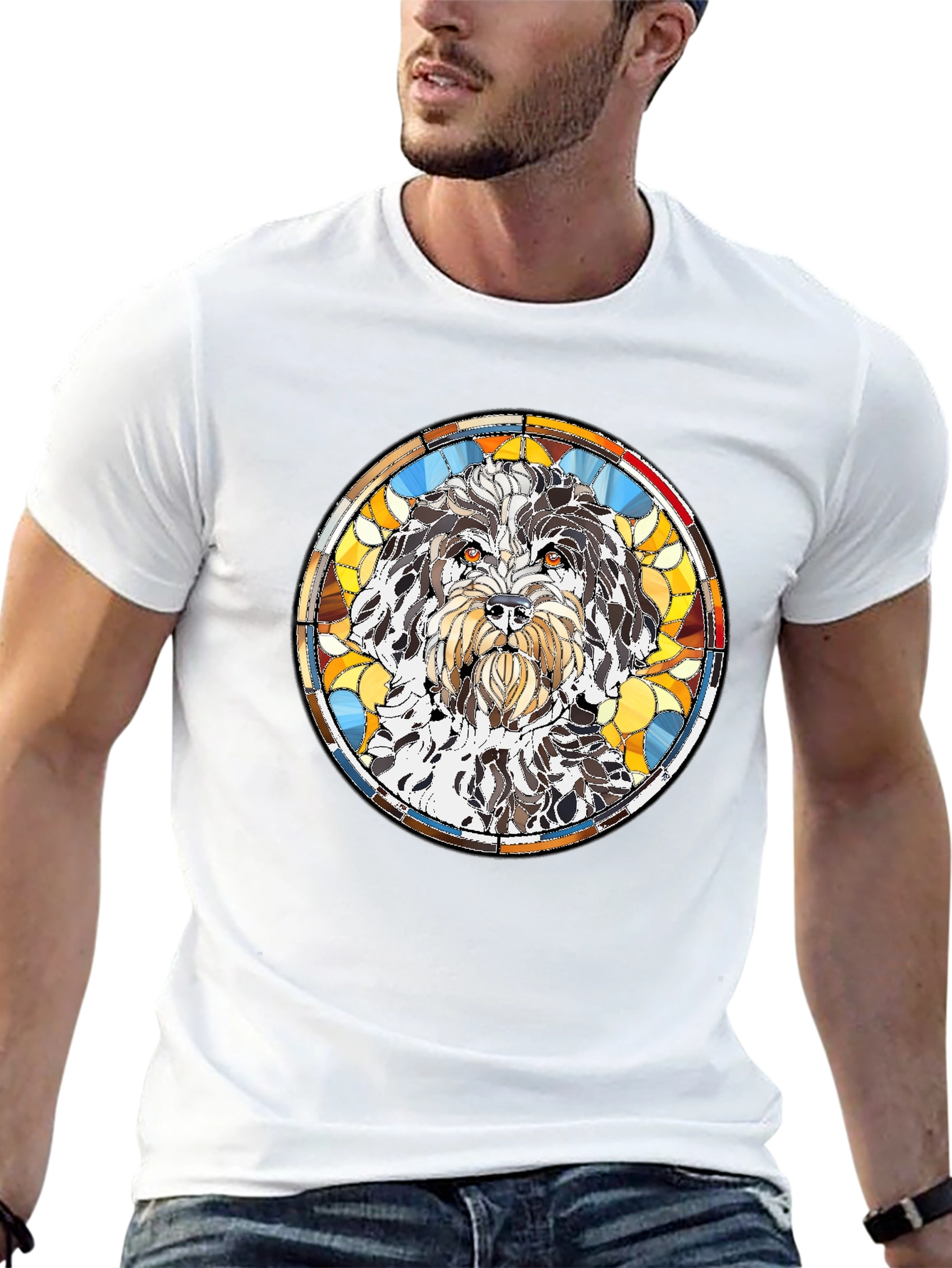 Stained Glass Dog Breed Graphic Tee - Black