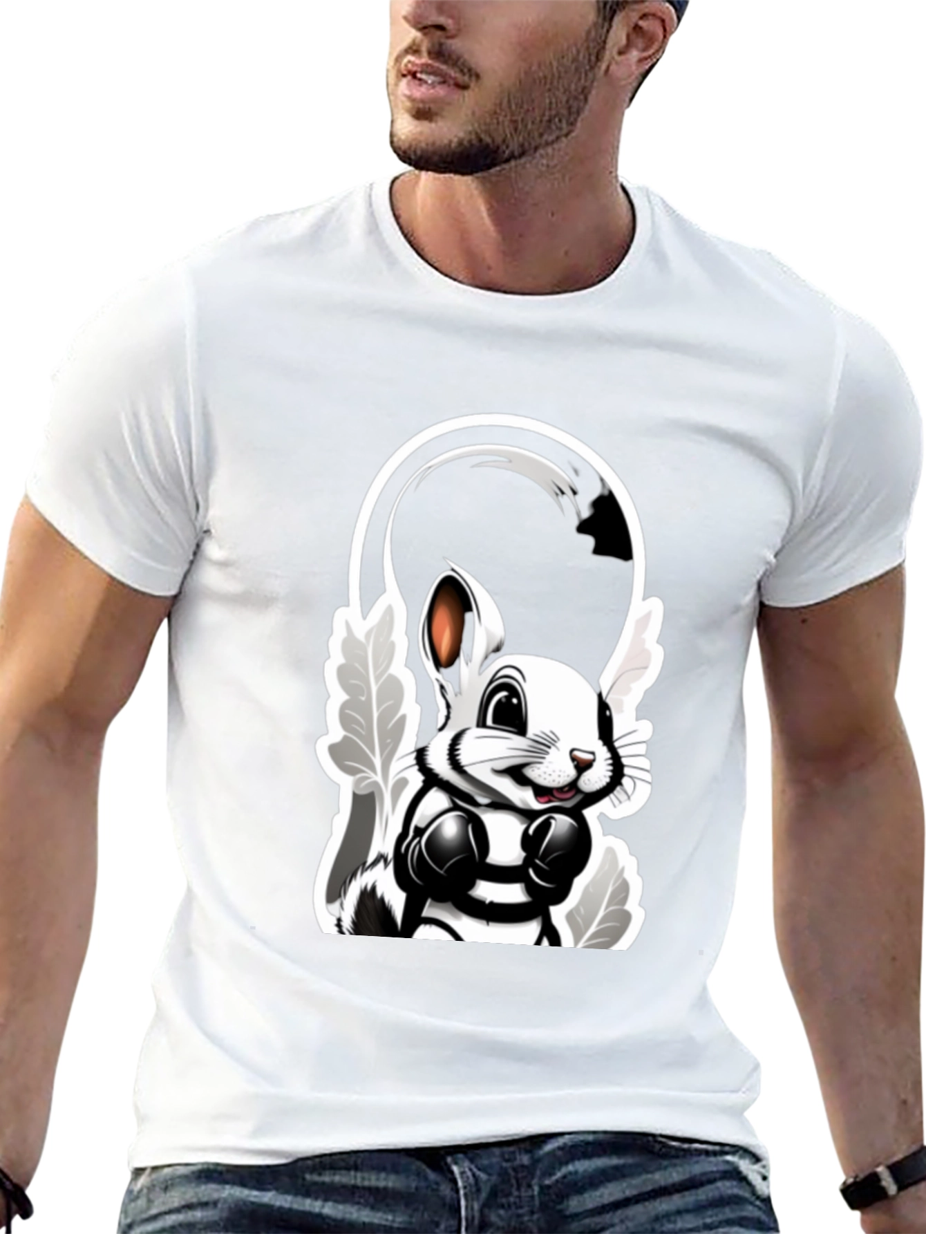 Cool Cartoon Bunny Boxer Black T-Shirt