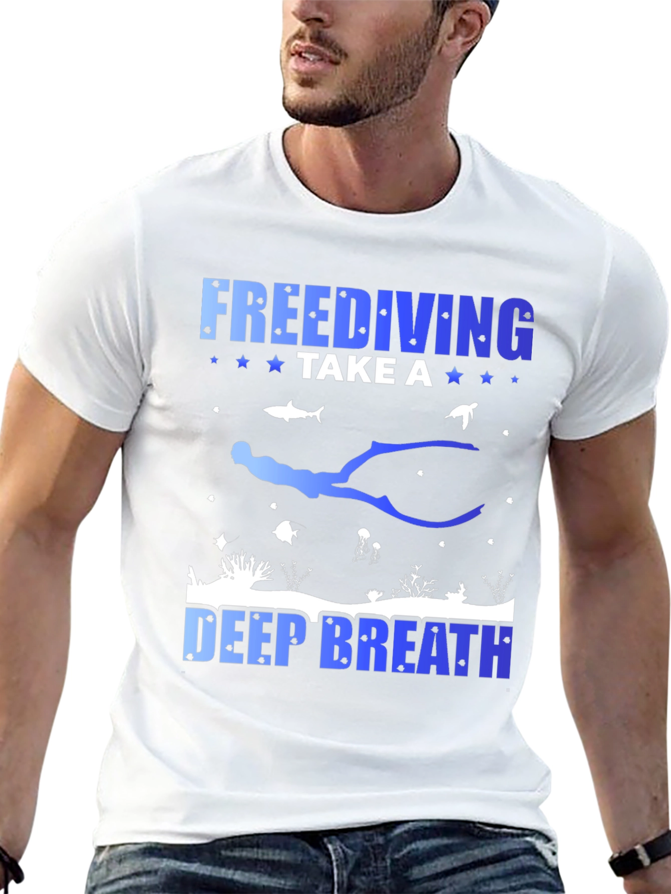 Freediving Take a Deep Breath Black Graphic T-Shirt