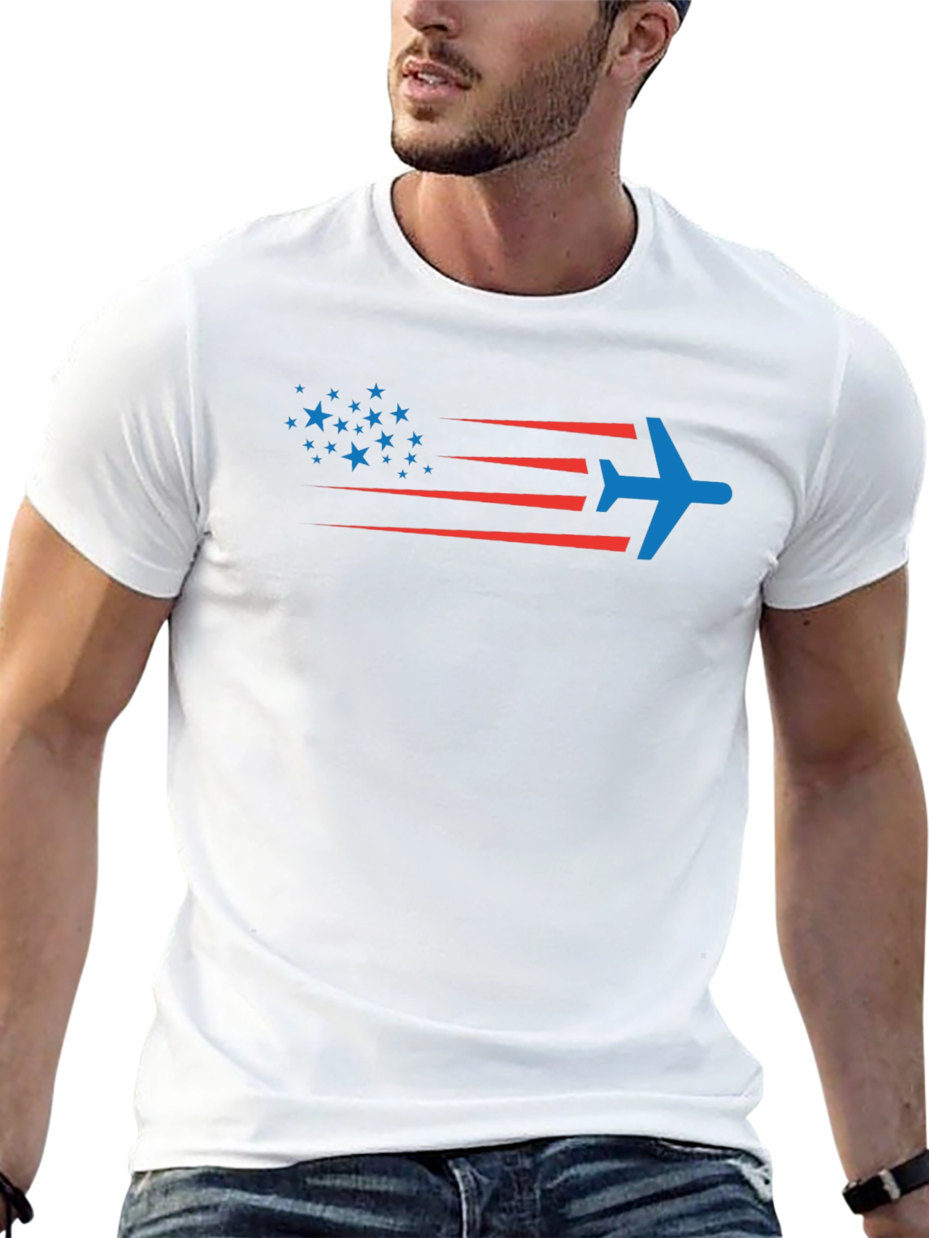 Patriotic Plane T-Shirt - Stars & Stripes Airplane Design