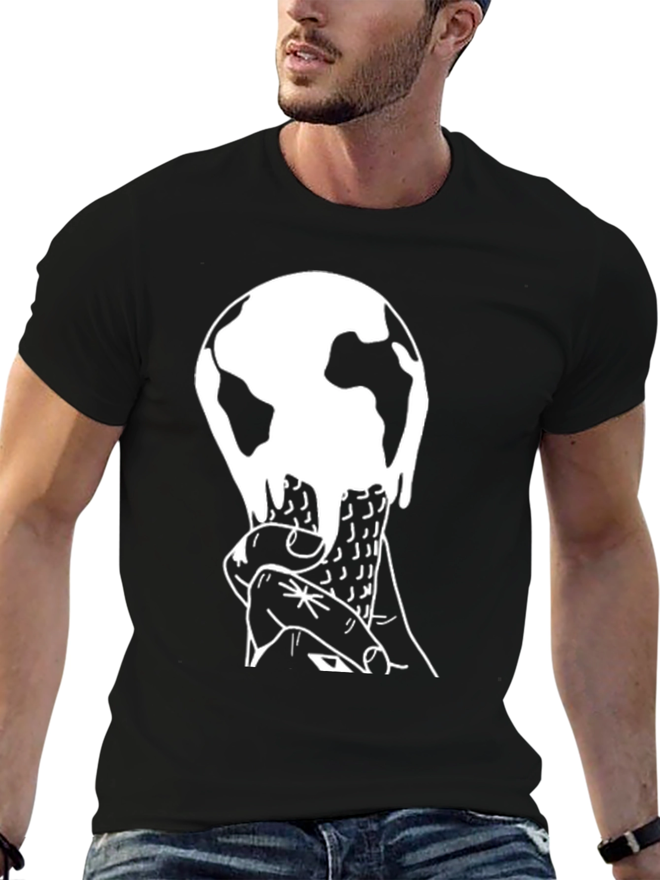 Melting Earth Graphic Tee - Black Cotton Blend T-Shirt
