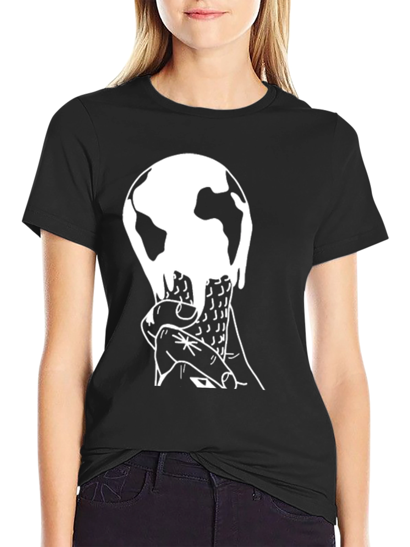 Melting Earth Graphic Tee - Black Cotton Blend T-Shirt