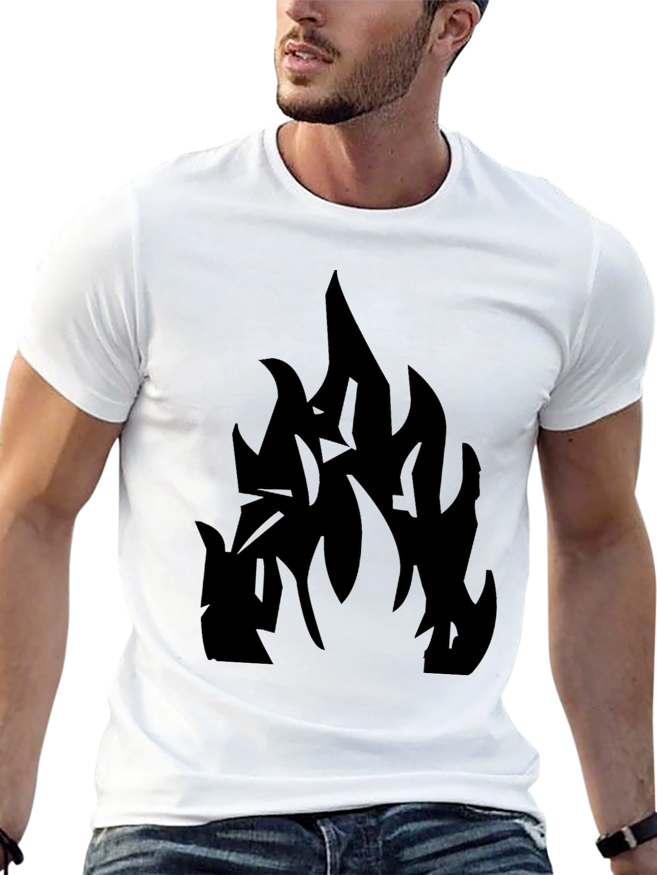 Black T-Shirt with Abstract Flame Design