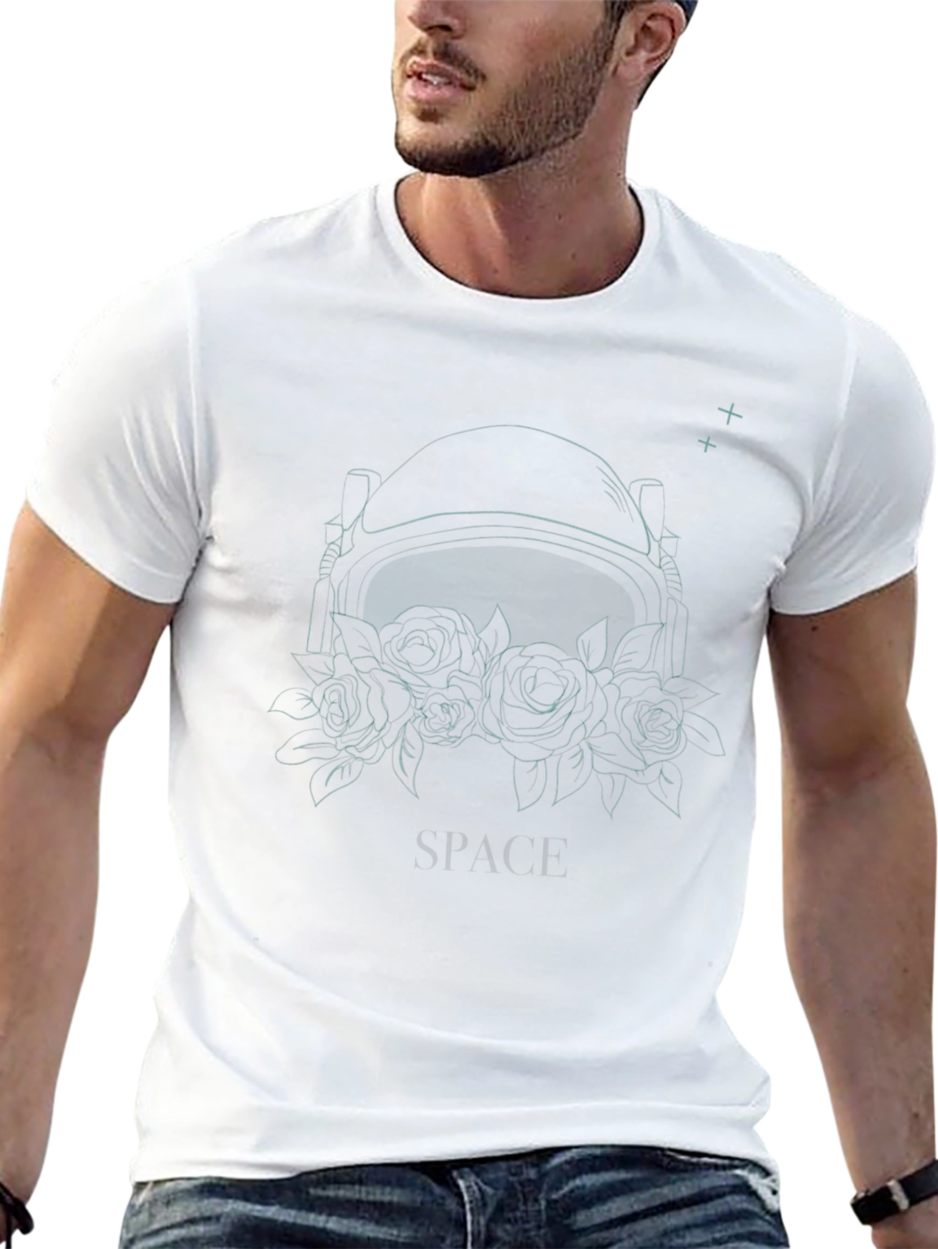 Space Helmet Floral Graphic Tee - Black