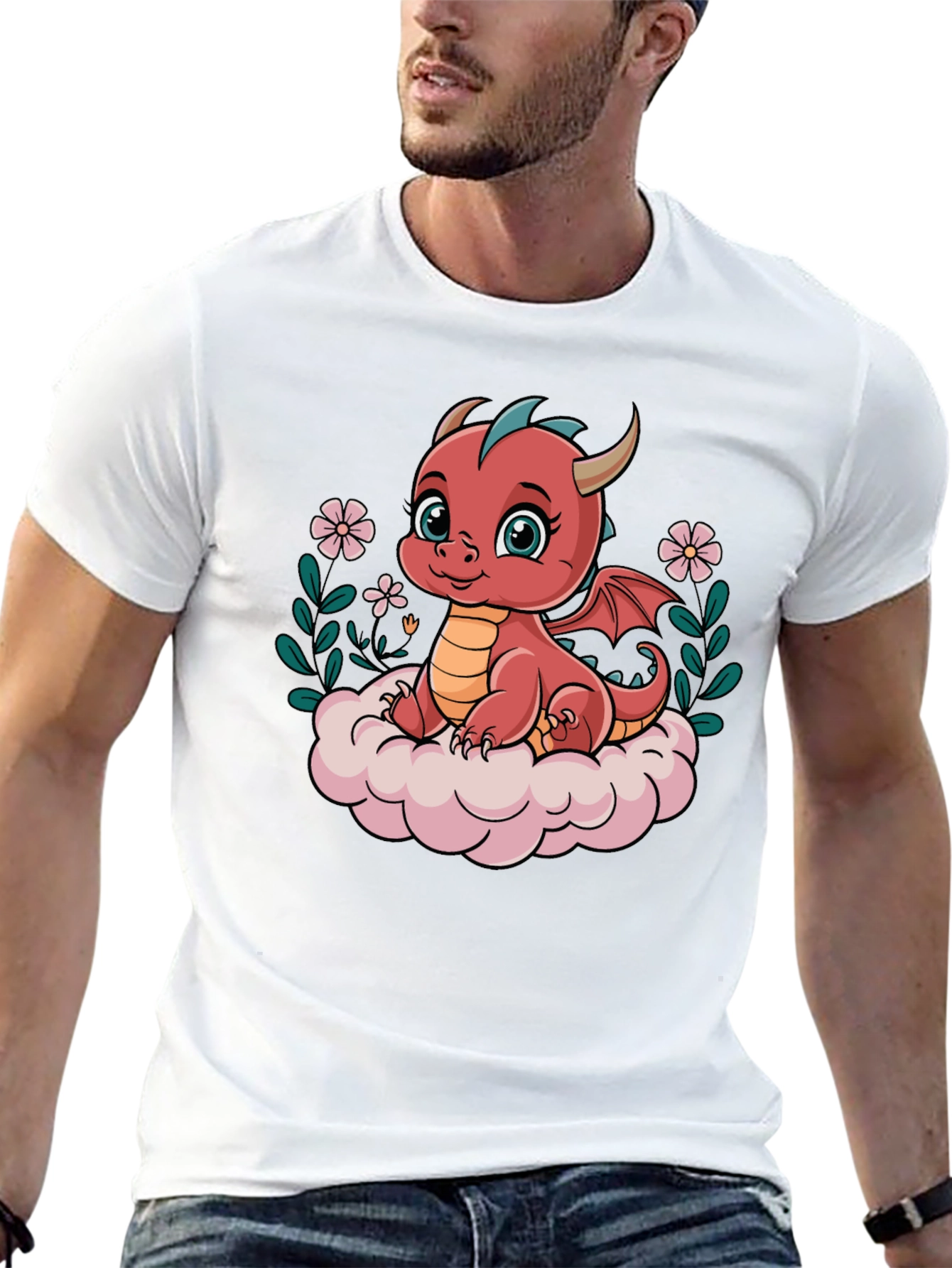 Cute Dragon Graphic Tee - Black Cotton Shirt