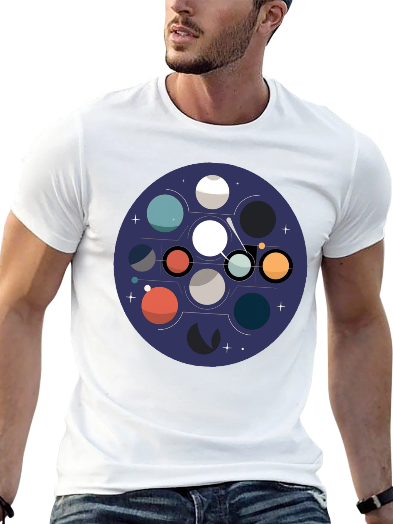 Cosmic Planets Graphic Tee - Black Cotton Blend