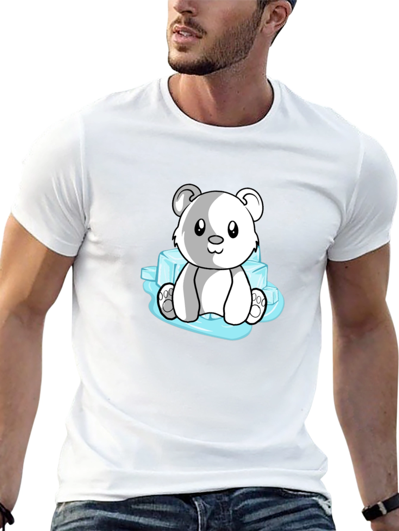 Cute Polar Bear on Ice Mens Black T-Shirt