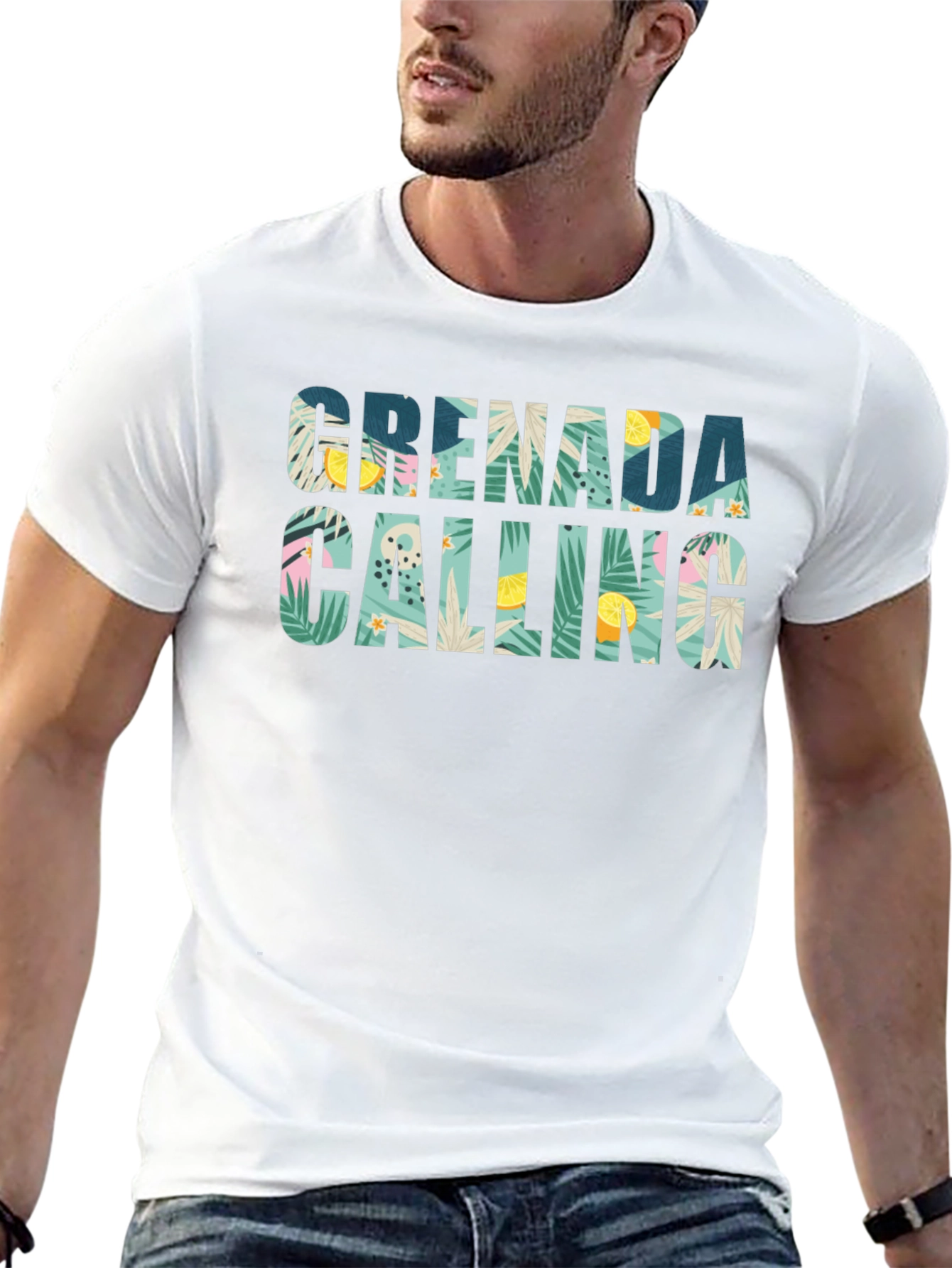 Grenada Calling Tropical Print T-Shirt