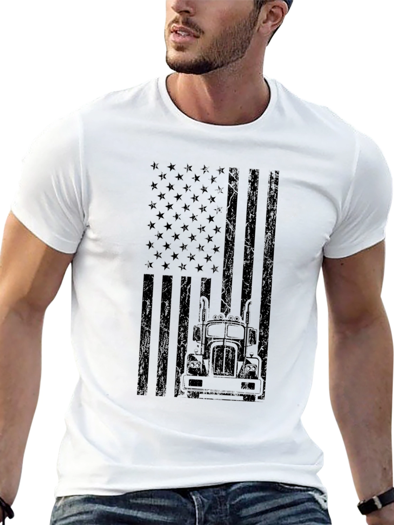 Trucker American Flag Graphic Tee - Black
