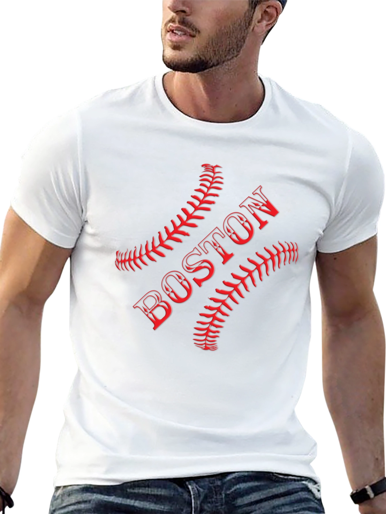 Boston Baseball T-Shirt - Red Stitch Design