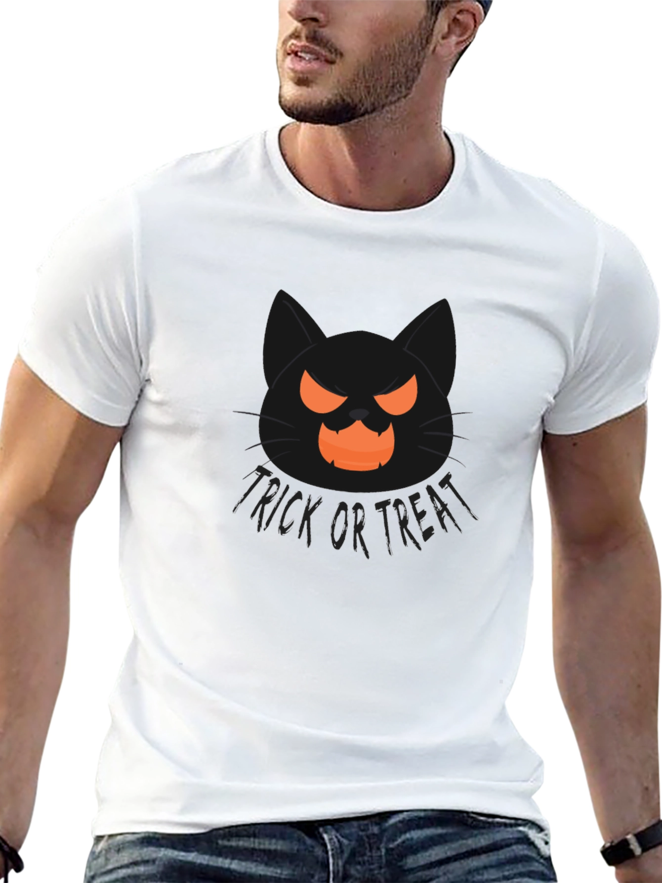 Halloween Cat Trick or Treat Black T-Shirt