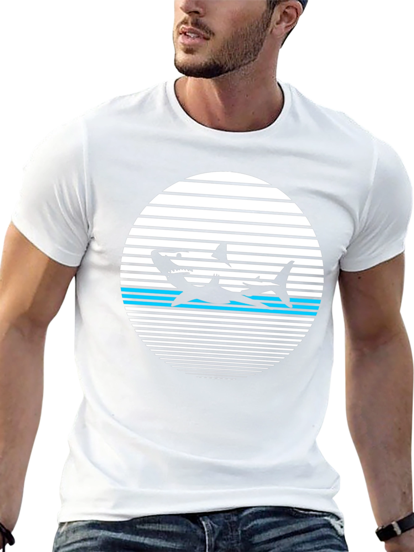 Retro Shark Graphic Tee - Black Cotton T-Shirt