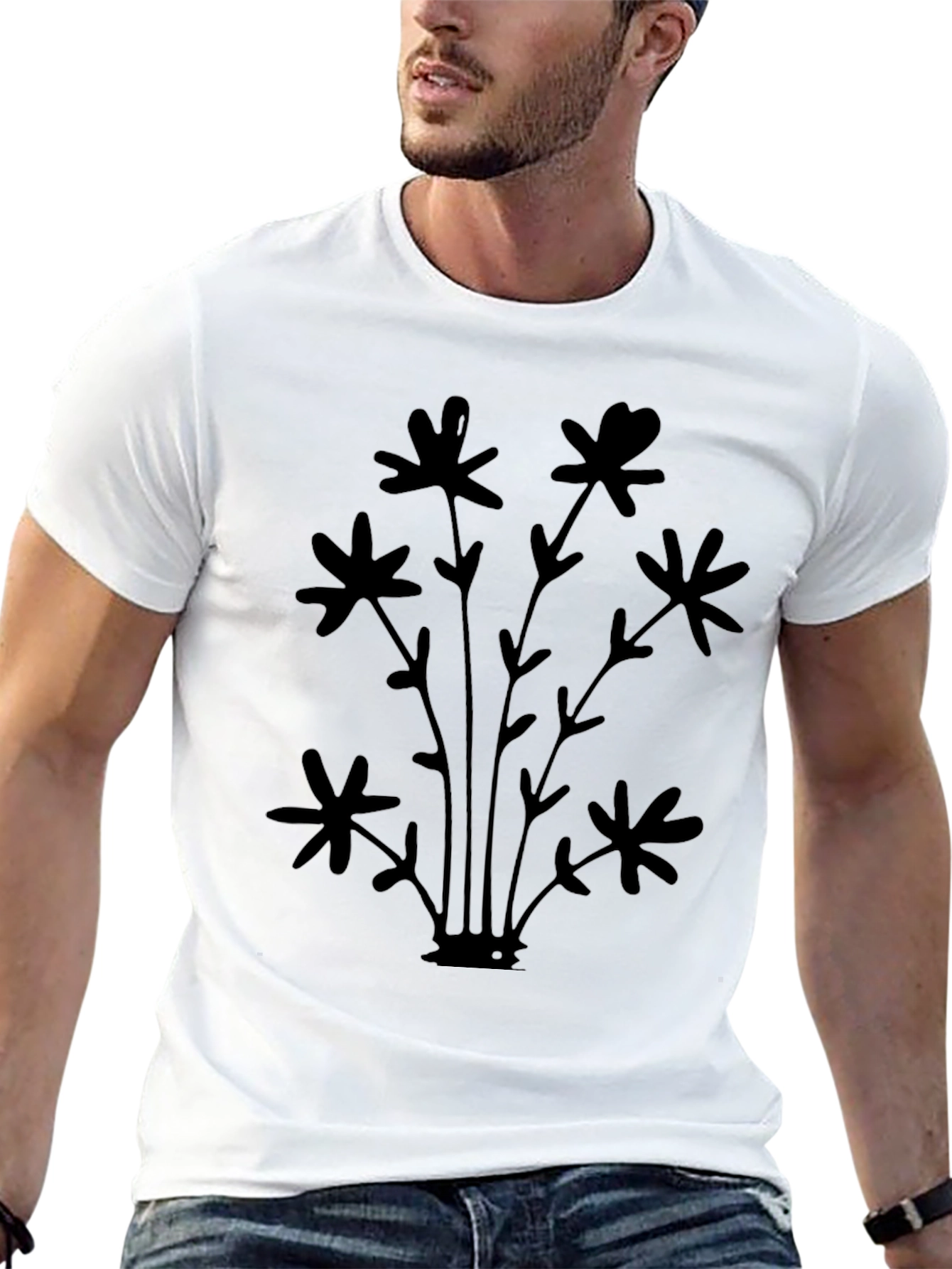 Mens Black Floral Graphic Tee