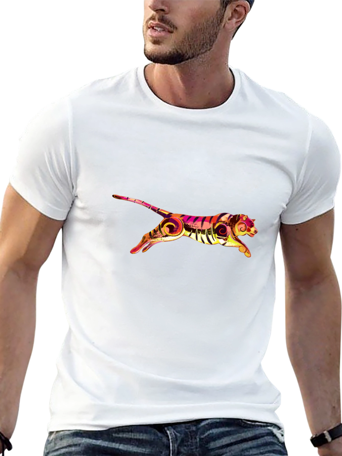 Stylish Black Tee with Graphic Tiger Print
