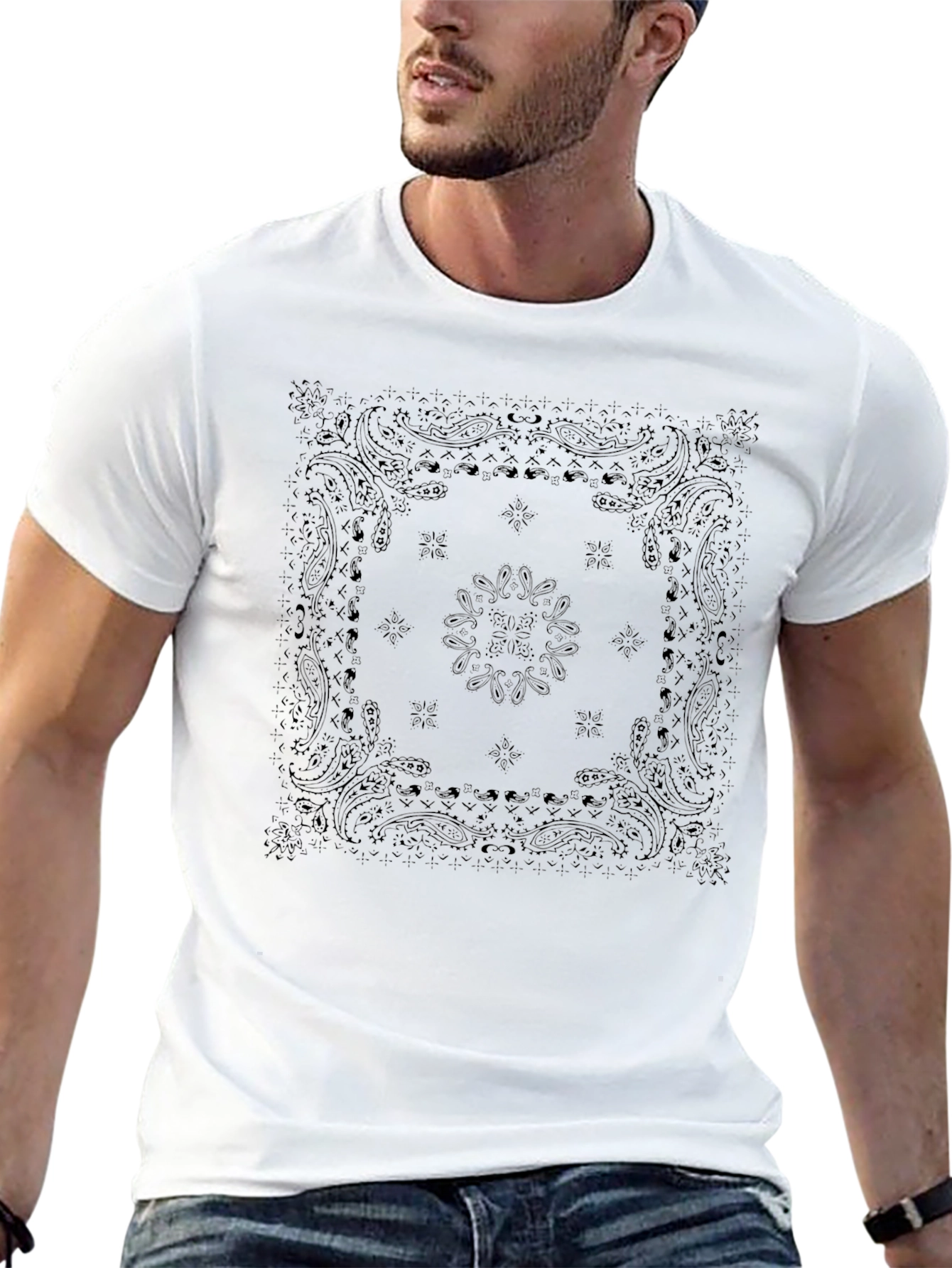 Bandana Print Black T-Shirt for Men