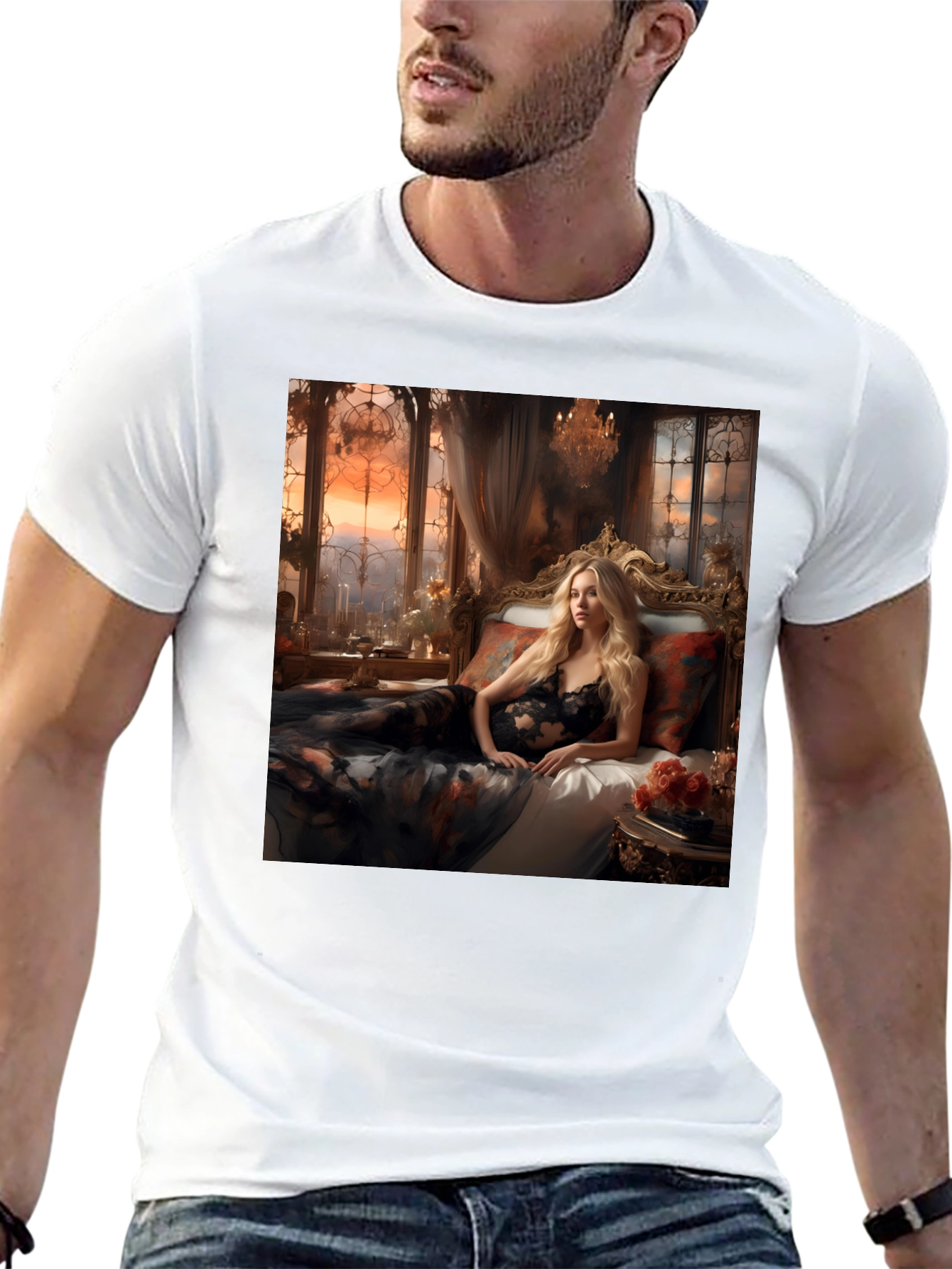 Romantic Woman in Lingerie Graphic Tee