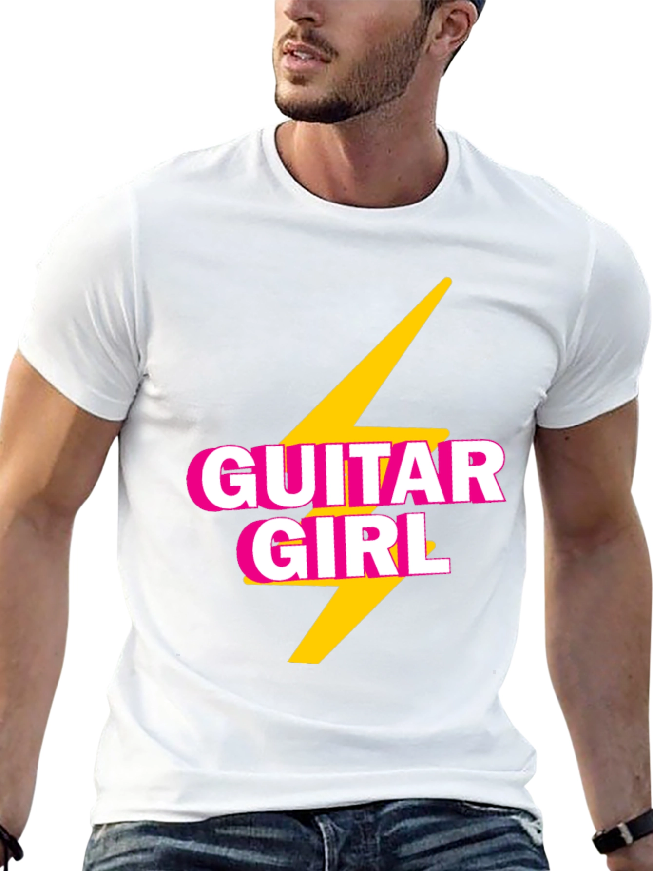 Guitar Girl Tee - Retro Lightning Bolt Design