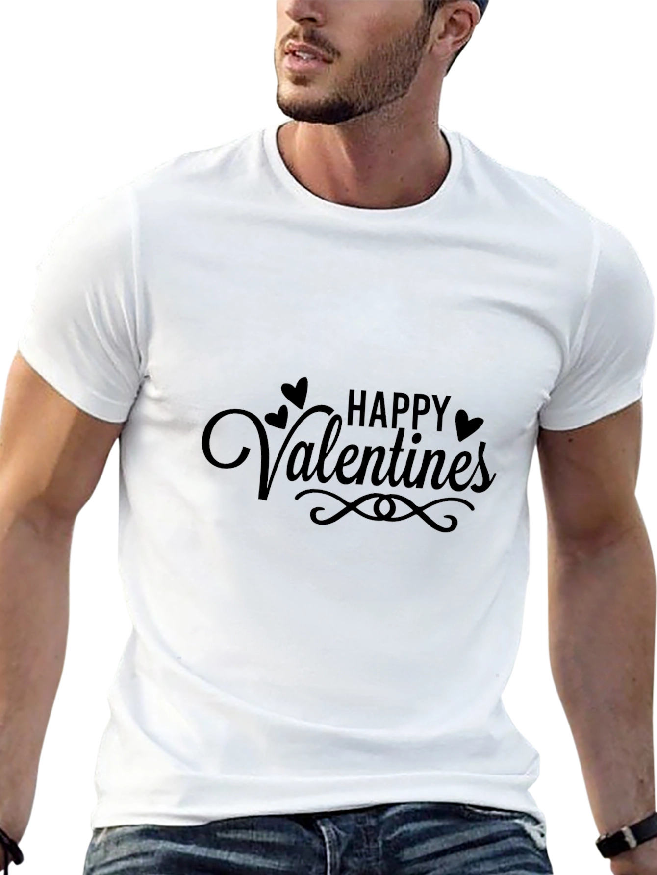 Happy Valentines T-Shirt - Black Crew Neck