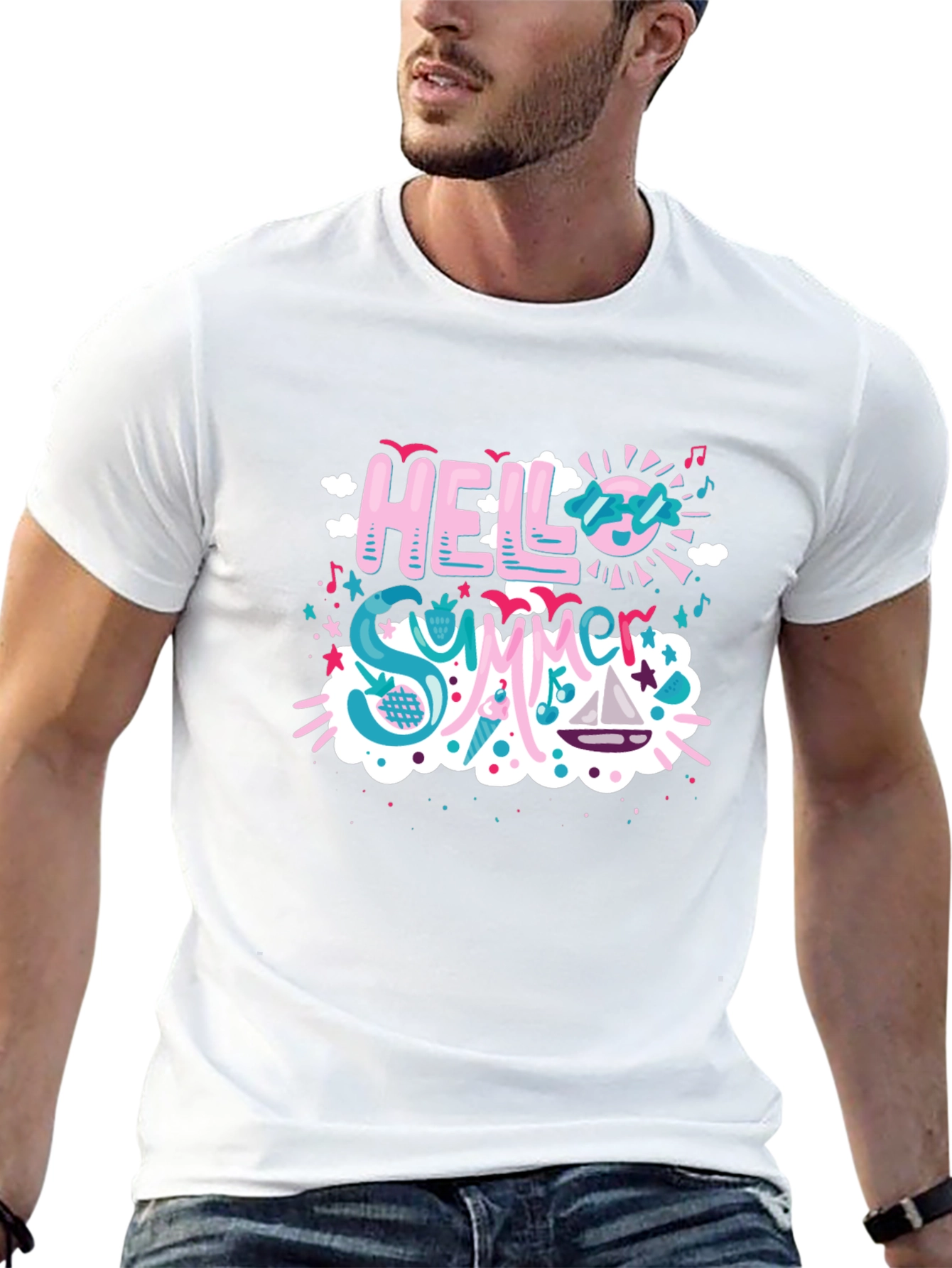 Hello Summer T-Shirt - Black Cotton Blend