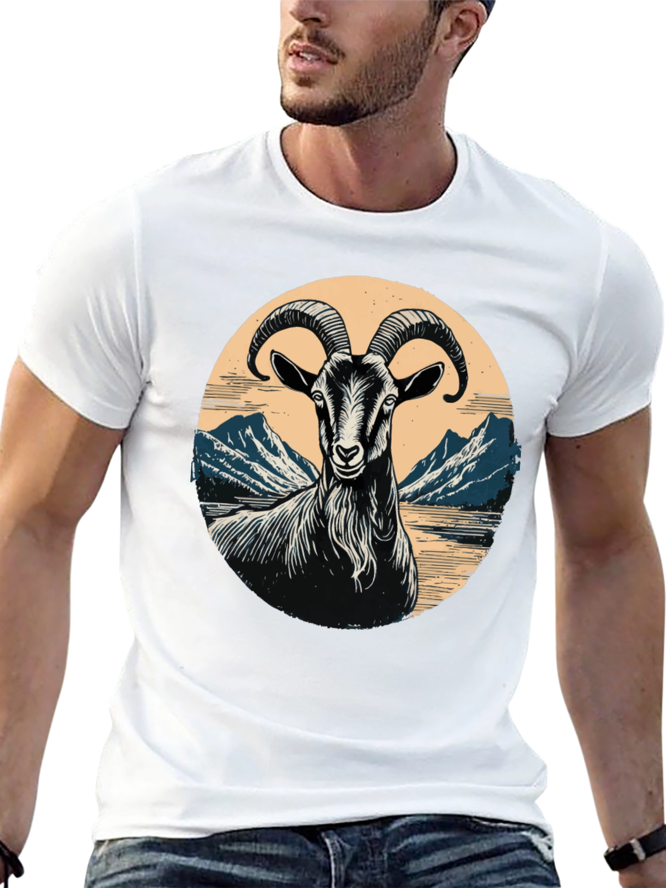 Goat Mountain Scene Graphic T-Shirt