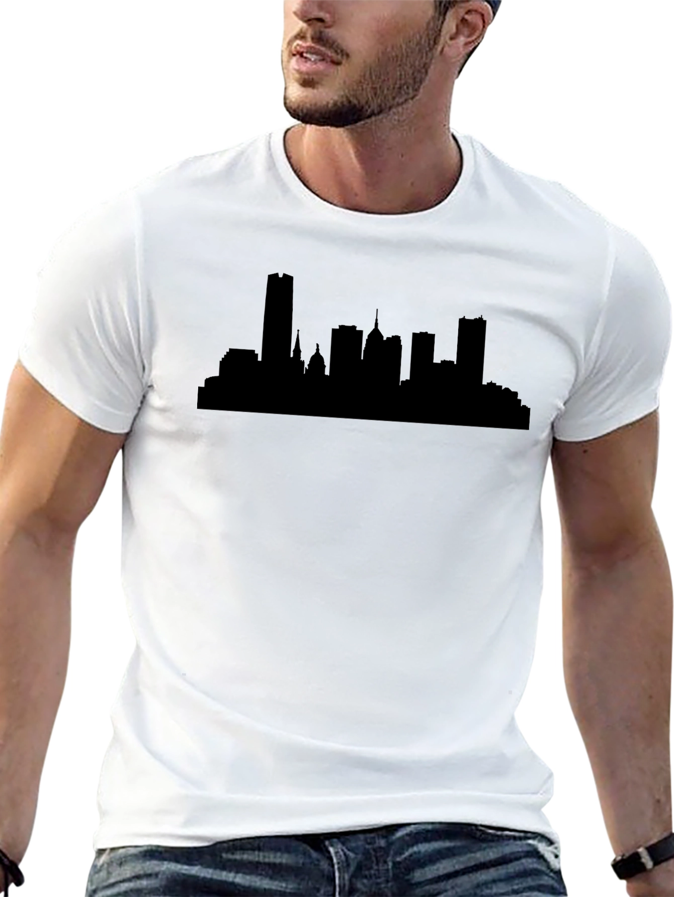 City Skyline Graphic Tee - Black Cotton T-Shirt