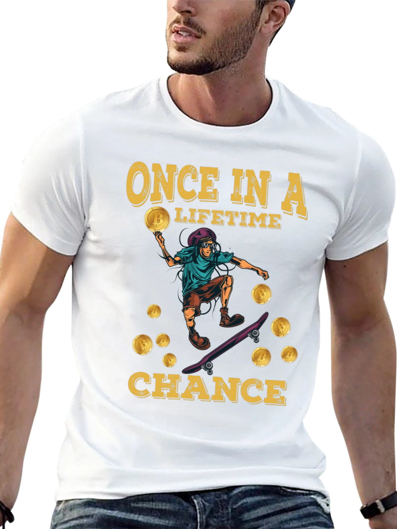 Bitcoin Skateboard T-Shirt - Once in a Lifetime Chance