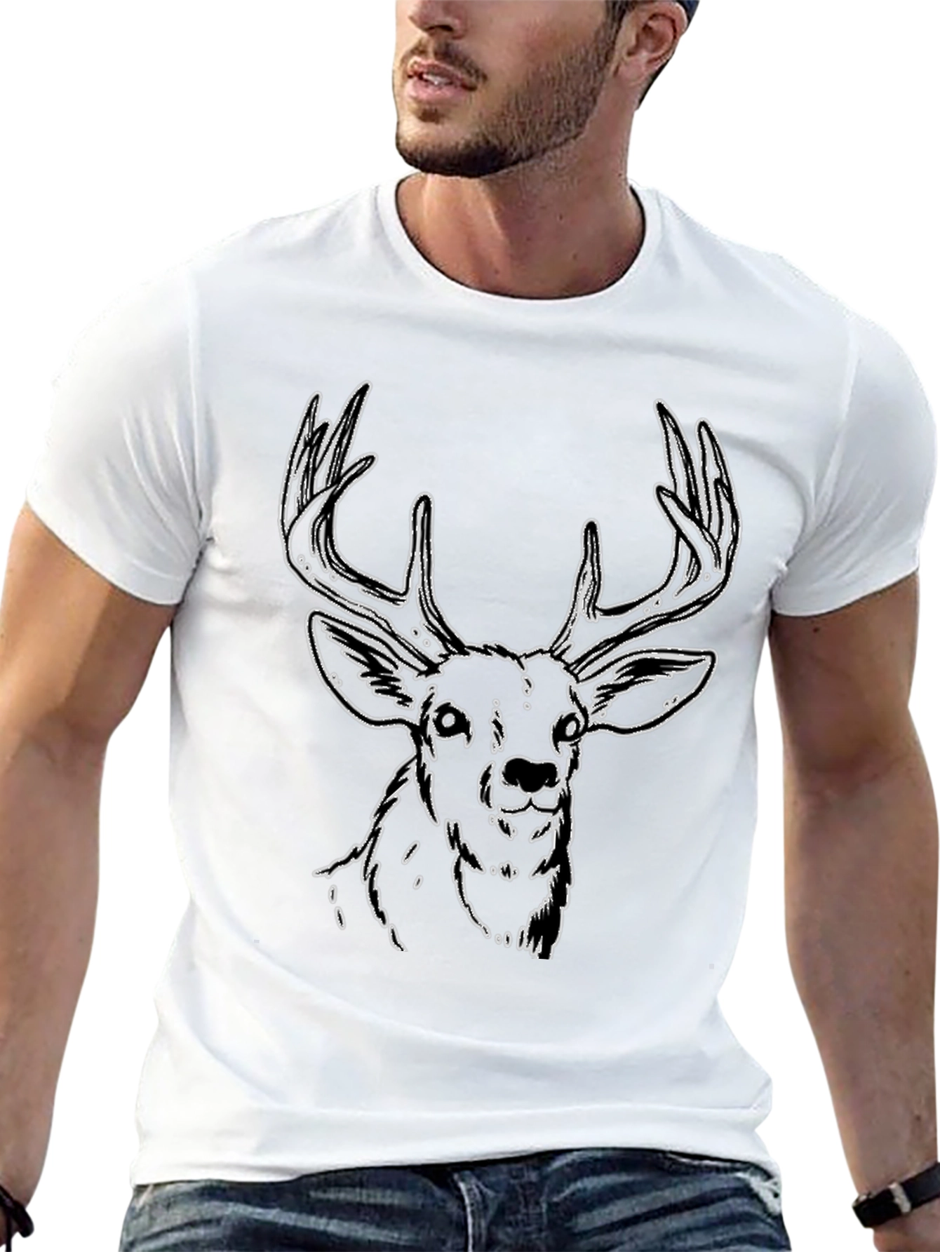 Deer Graphic Tee - Stylish Outline Design Soft Fabric