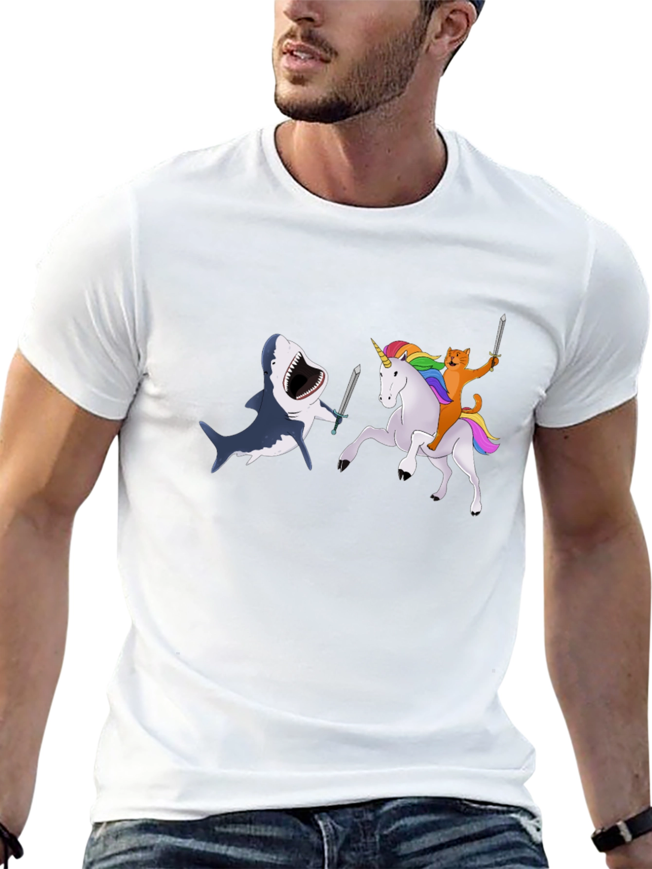 Shark vs Unicorn Cat T-Shirt