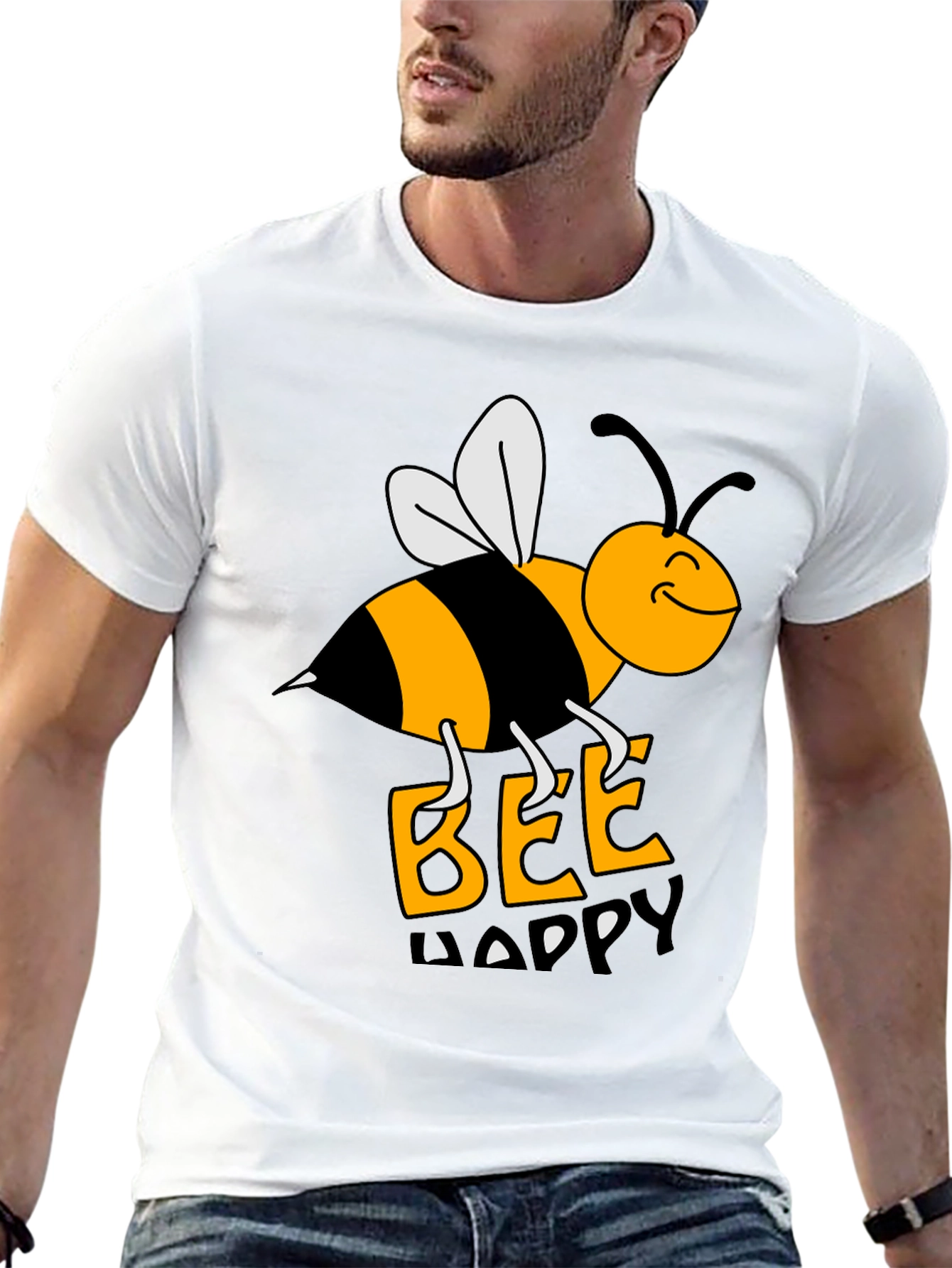 Bee Happy Graphic Tee - Black Cotton T-Shirt