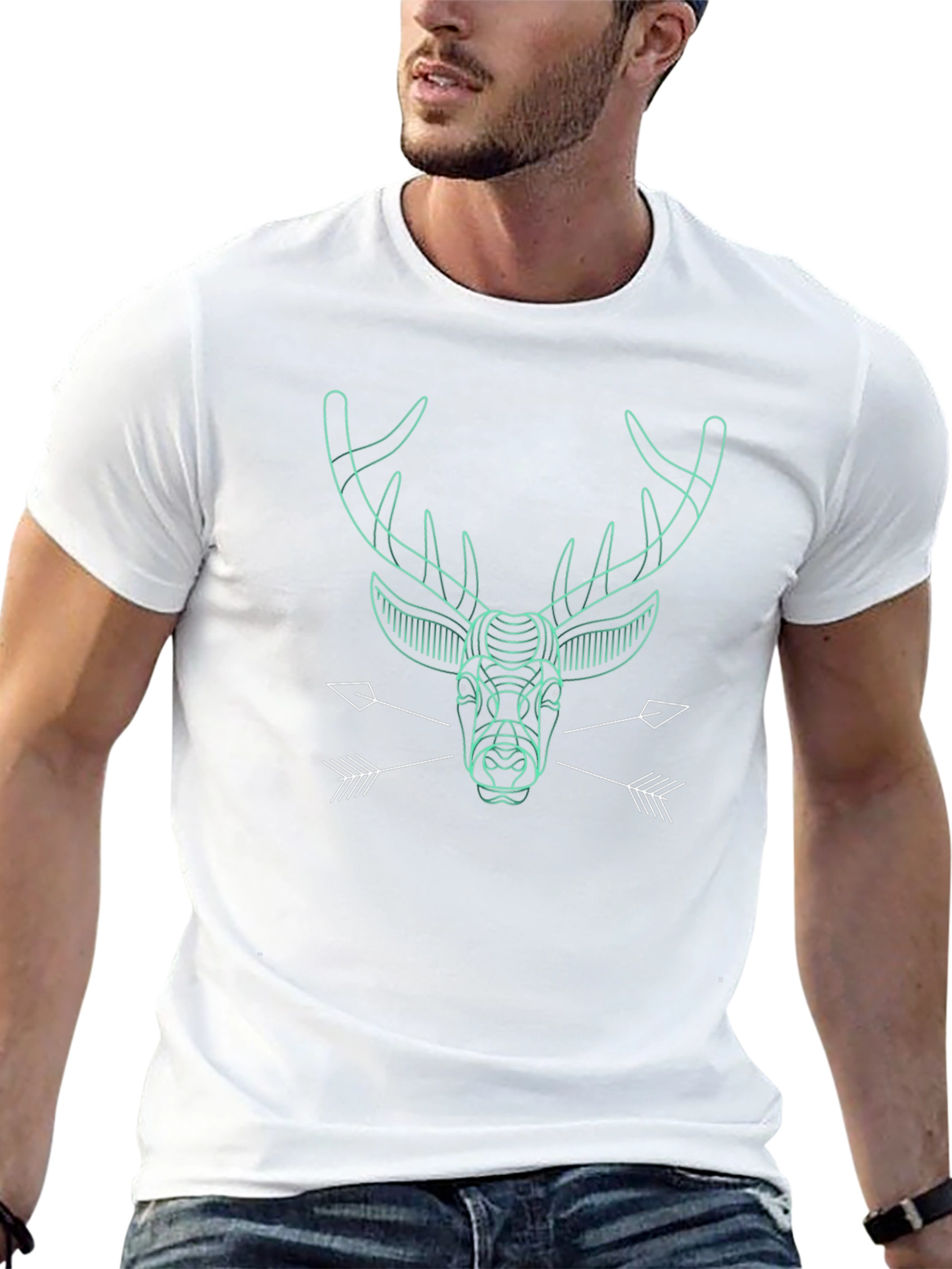 Geometric Deer Graphic Print Black T-Shirt