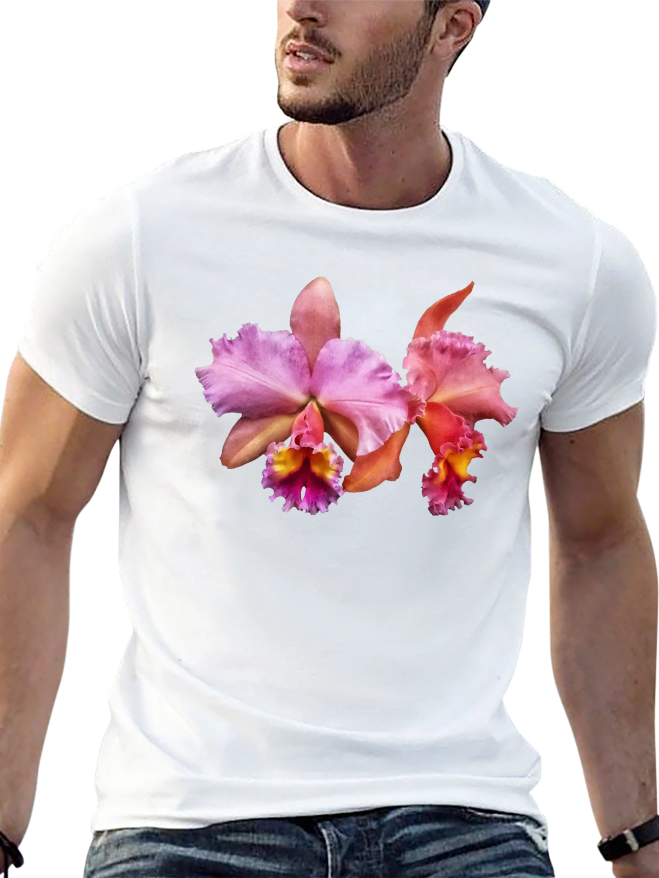 Floral Print T-Shirt - Pink Orchid Design