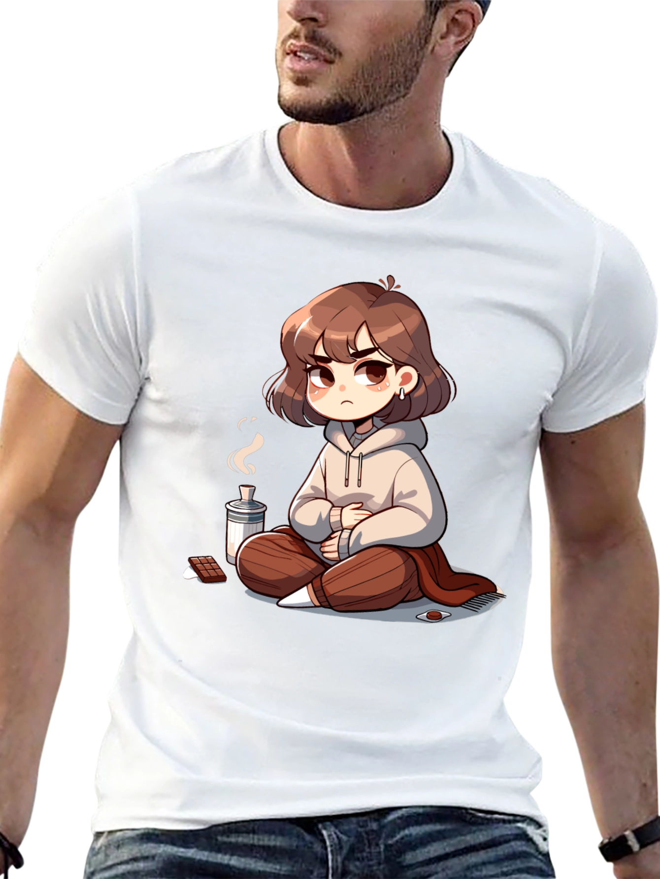Chill Anime Girl T-Shirt - Relaxed Cartoon Style