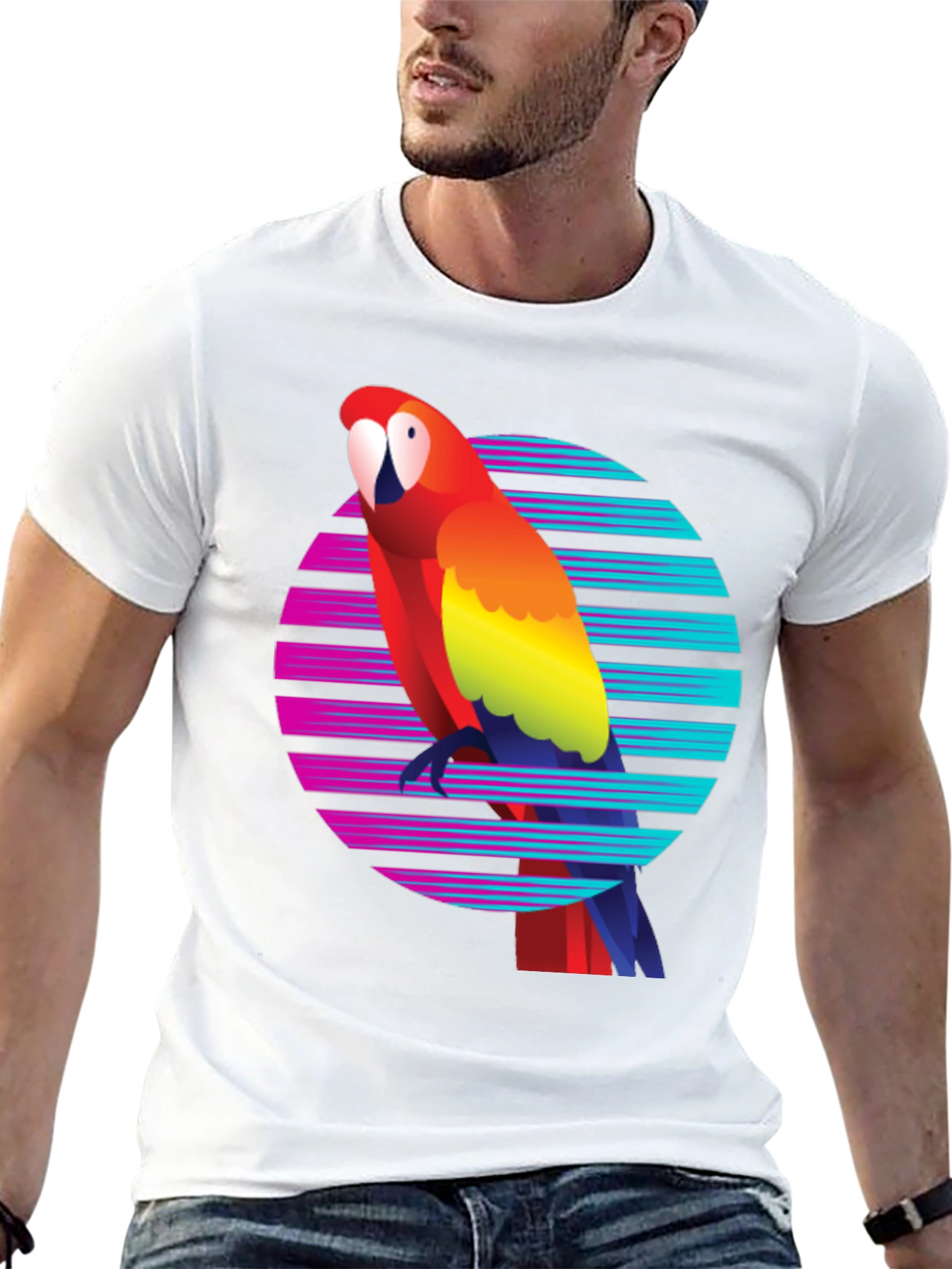 Retro Parrot Graphic Tee - Mens Black T-Shirt