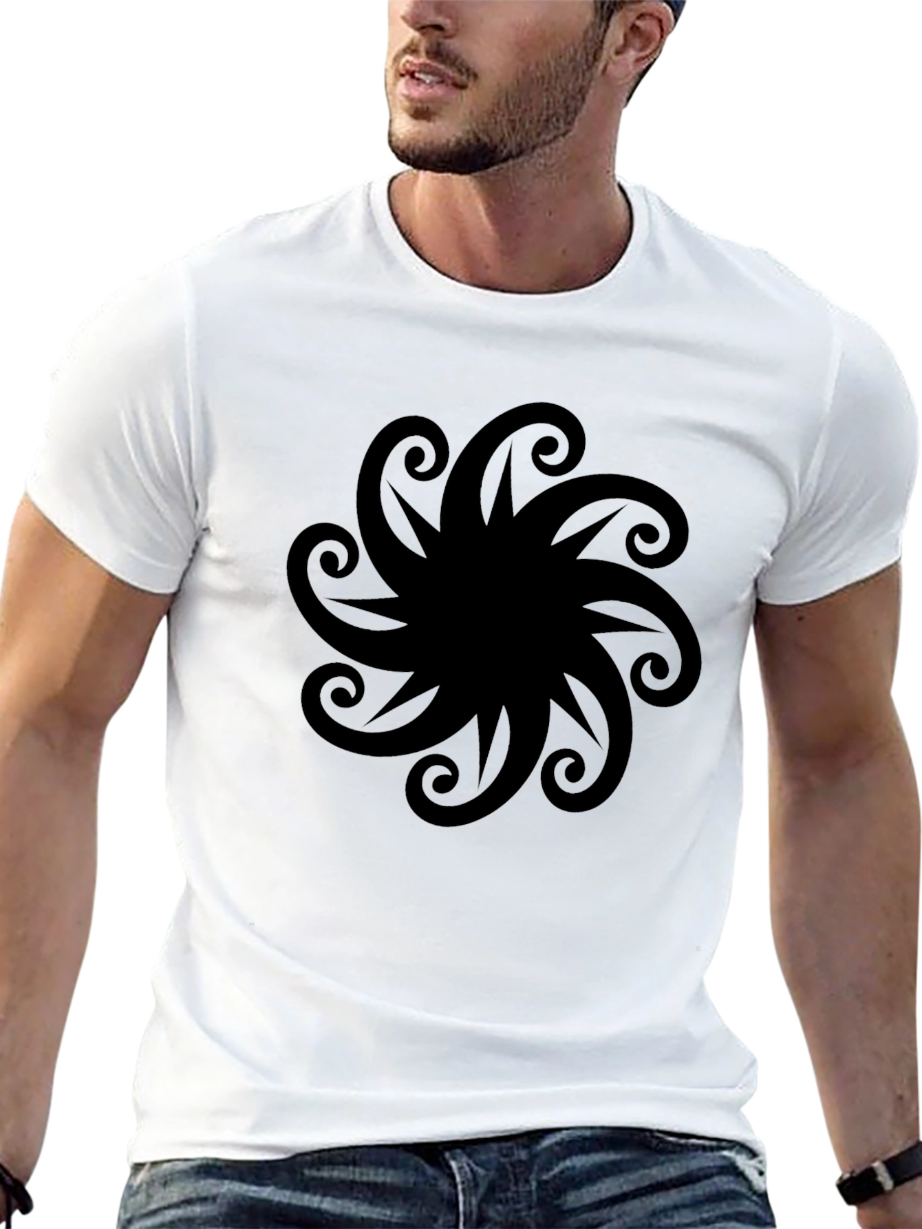 Stylish Black T-Shirt with Swirl Design