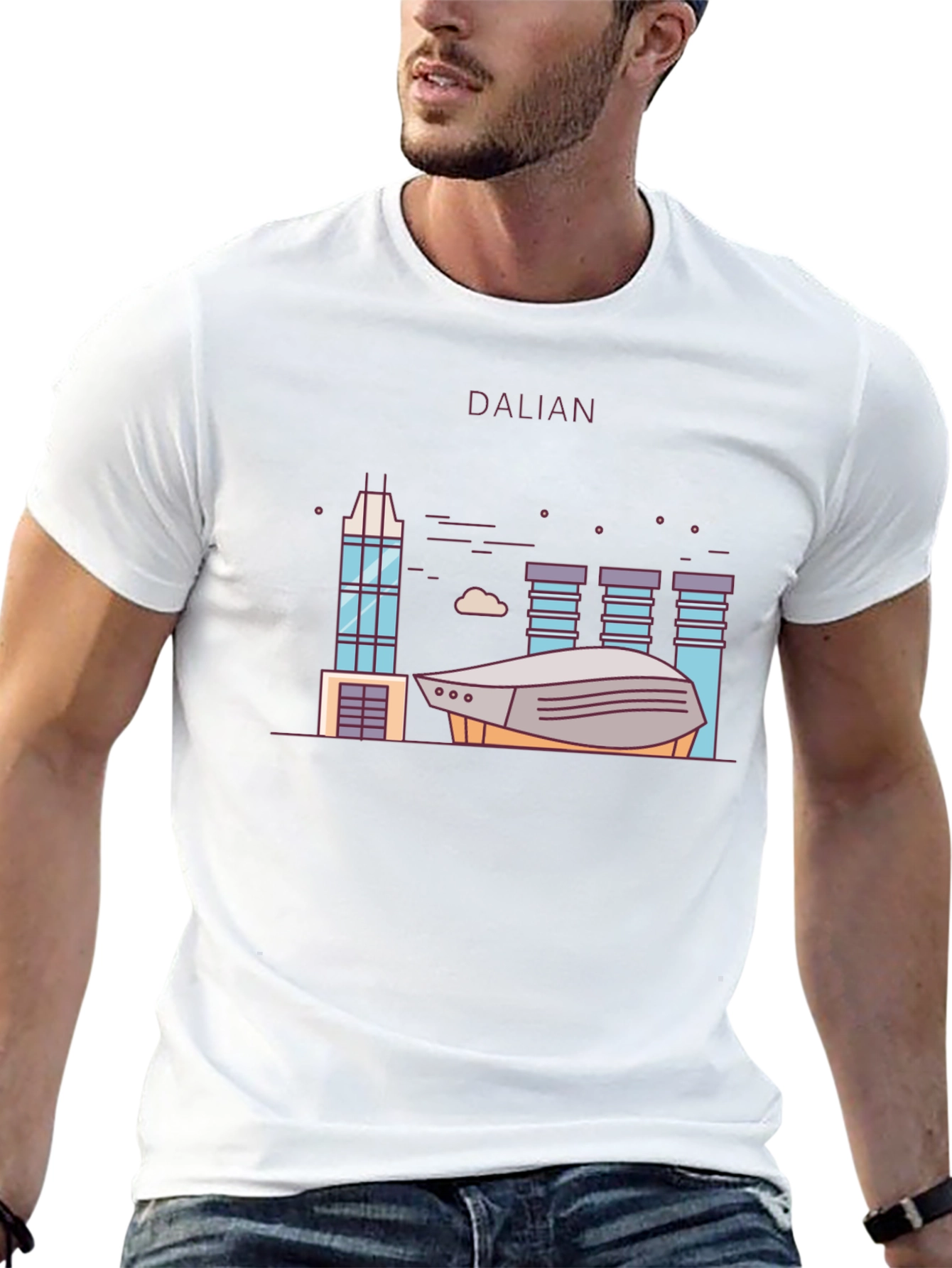 Dalian City Graphic T-Shirt Black Cotton Tee