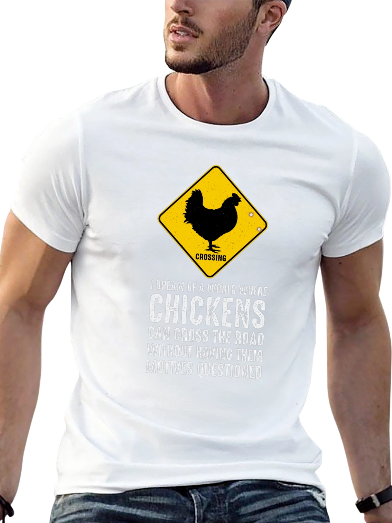 Chicken Crossing Graphic Tee - Funny Novelty T-Shirt