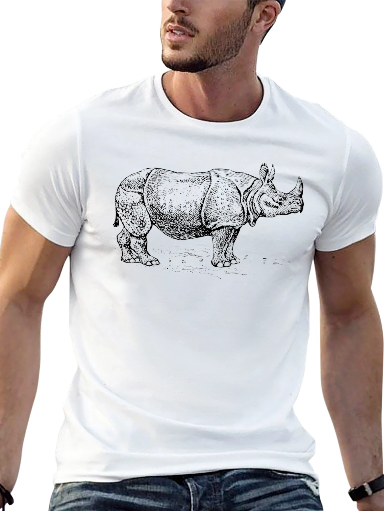 Rhino Graphic Tee - Black Cotton T-Shirt