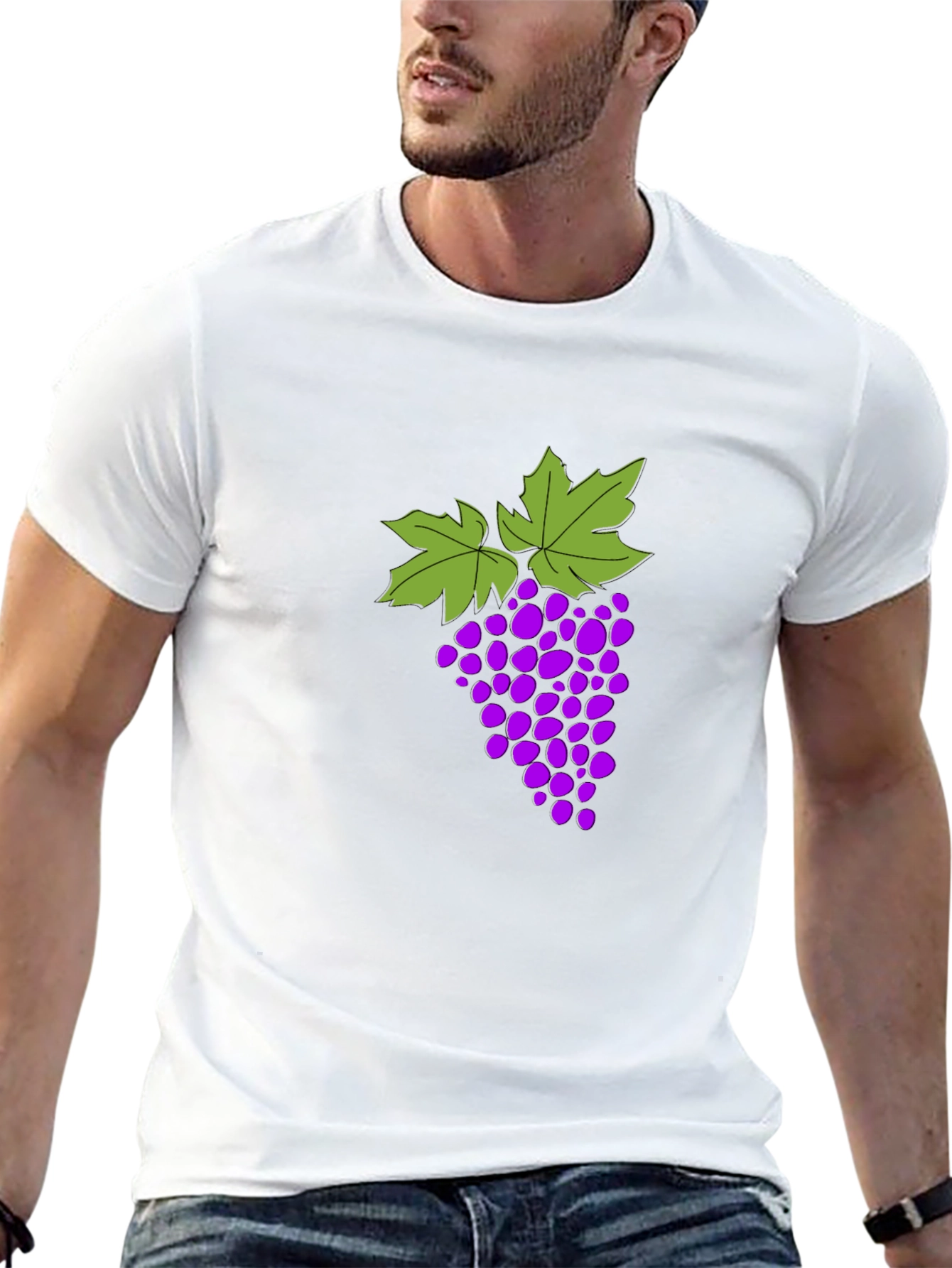 Grape Design T-Shirt - Black Cotton Blend Casual Wear