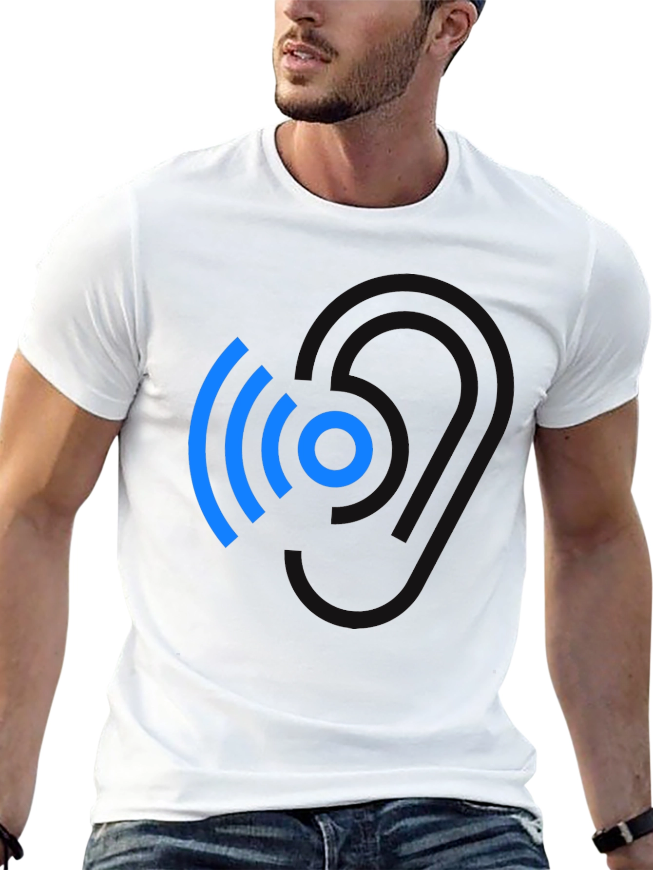 Modern Blue Wireless Signal Black T-Shirt