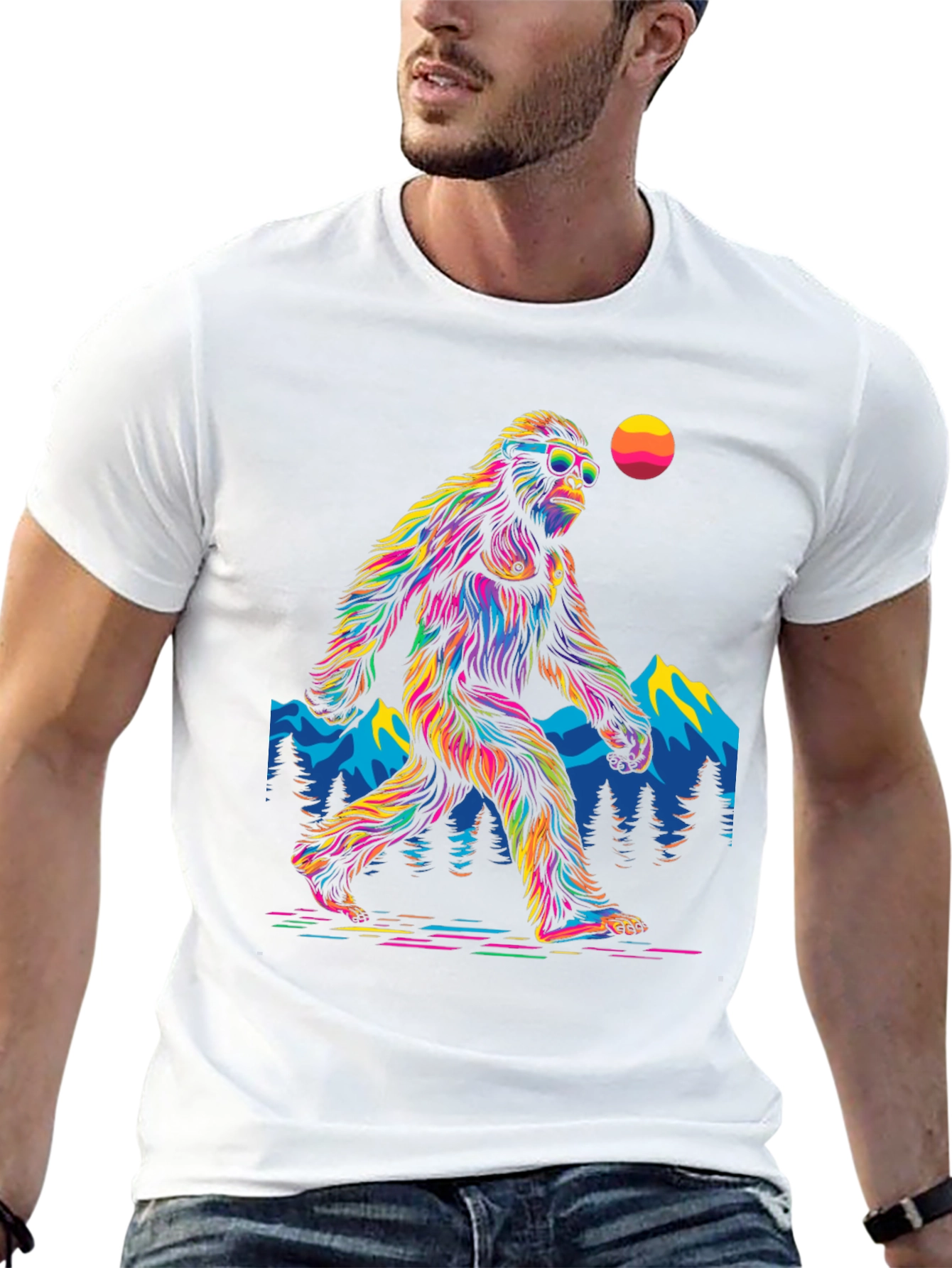 Bigfoot T-Shirt: Rainbow Sasquatch Design